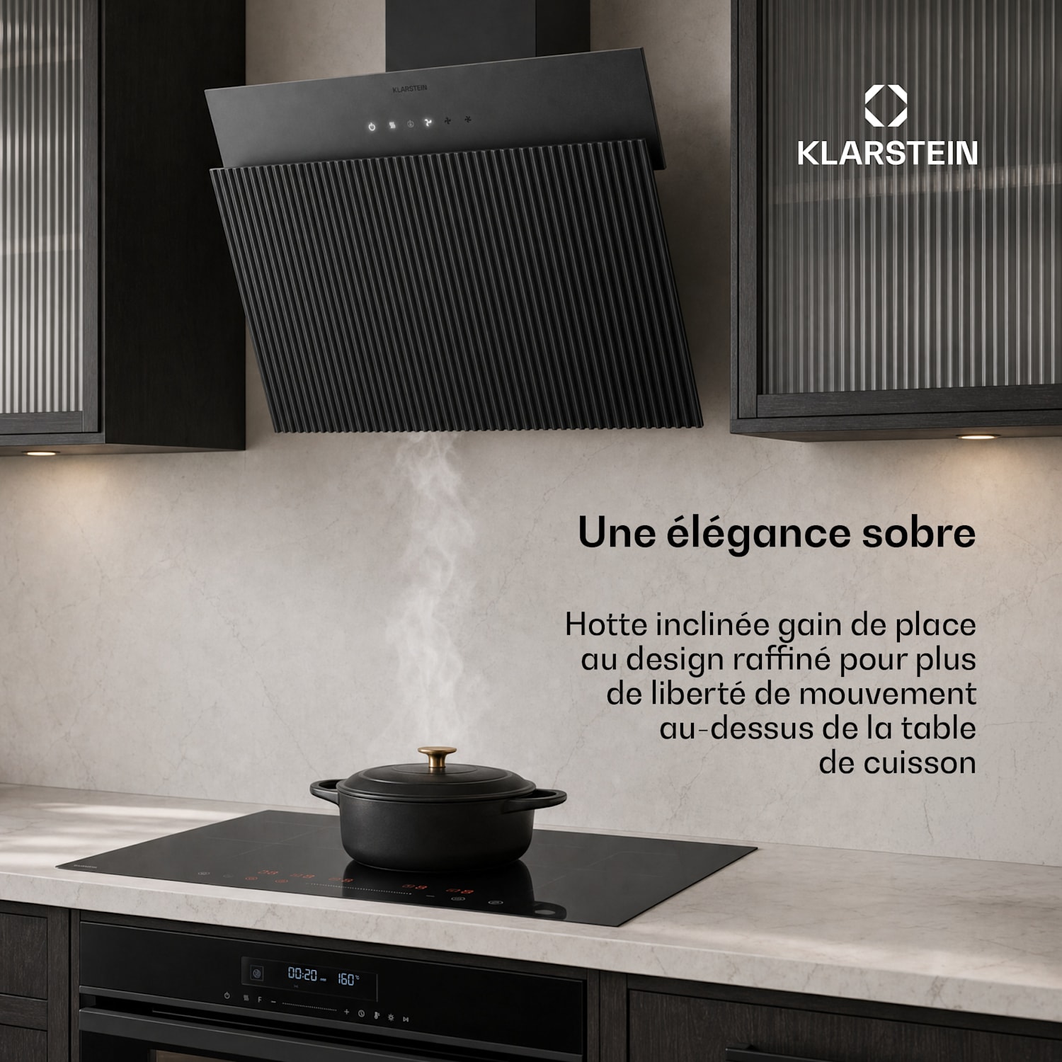 Hotte inclinée Wavyn | Mode évacuation et recyclage d'air | Design haut de gamme | 661 m³/h | 60 cm 