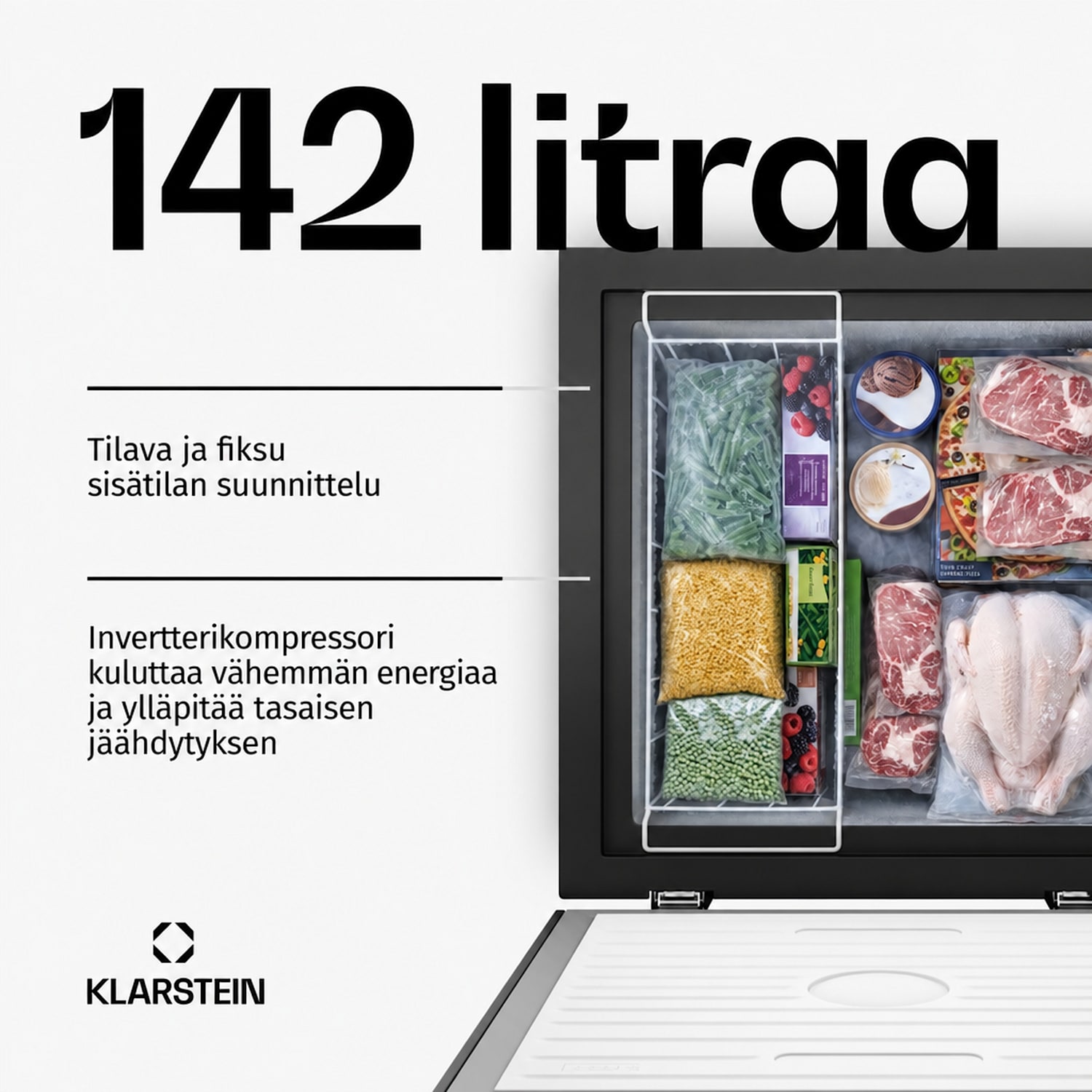 Iceblokk-arkkupakastin | 142 l | 84 cm | 0 °C–-24°C | 4 tähteä | musta 