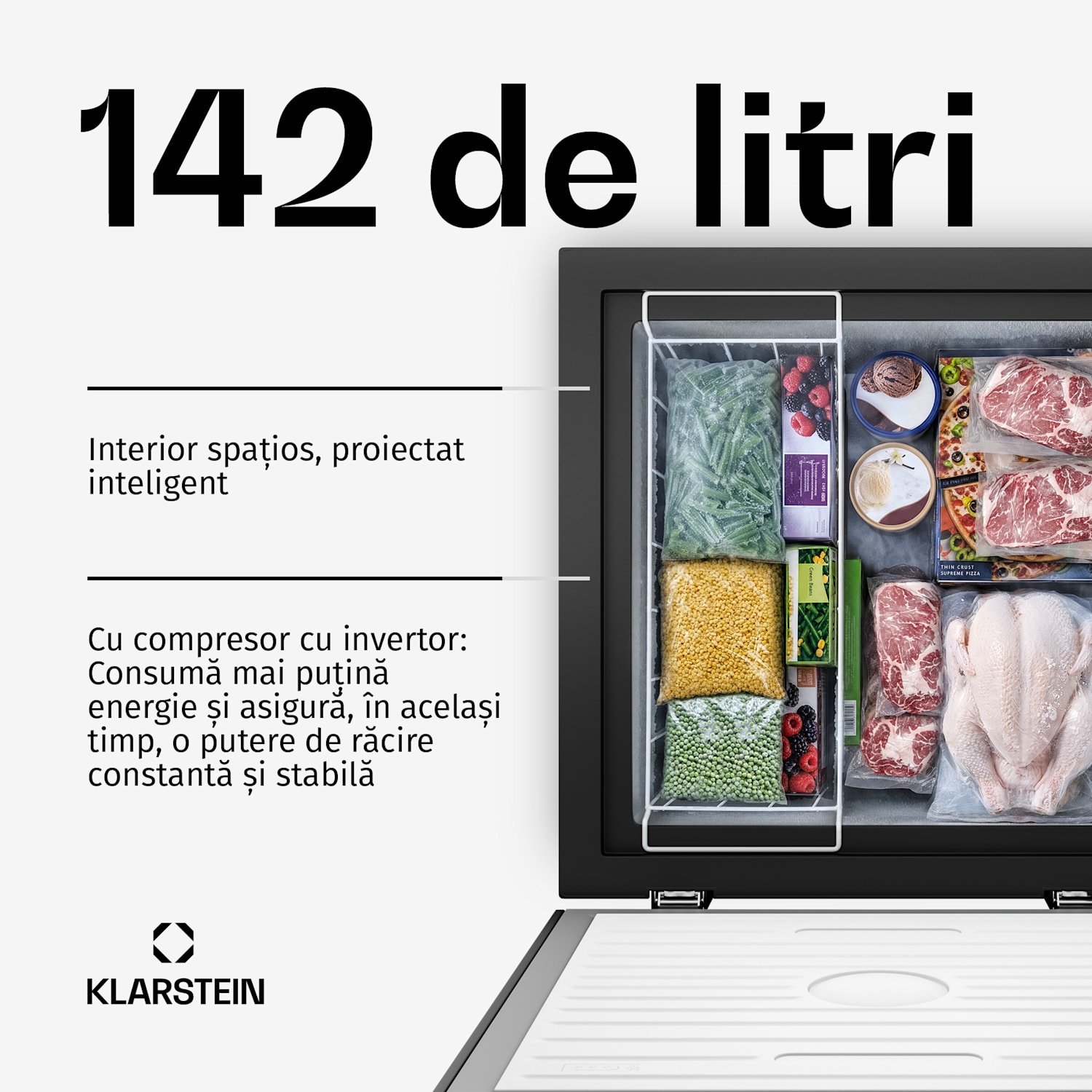 Congelator orizontal Iceblokk | 142 l | 84 cm | 0 °C până la -24 °C | 4 stele | Negru 142 L | Negru