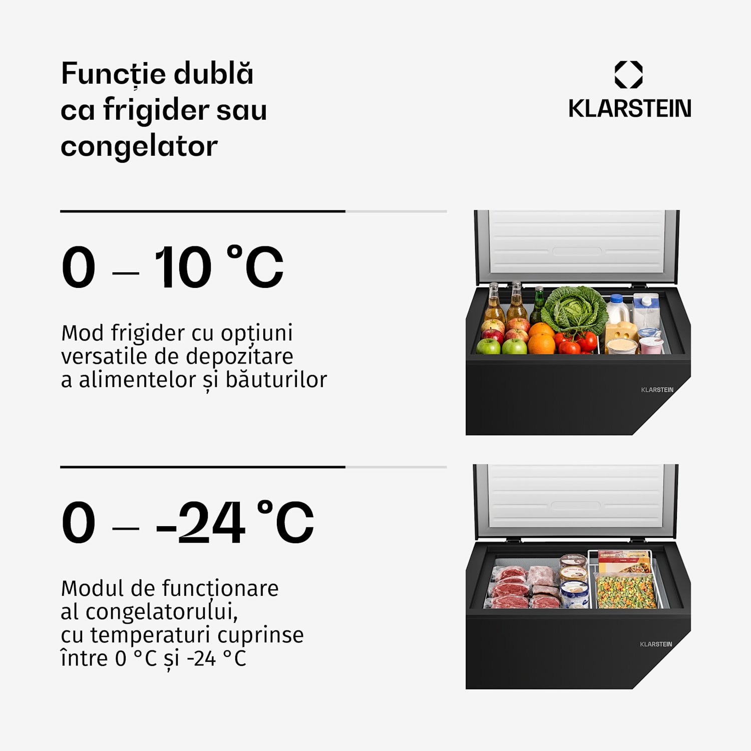 Congelator orizontal Iceblokk | 142 l | 84 cm | 0 °C până la -24 °C | 4 stele | Negru 142 L | Negru