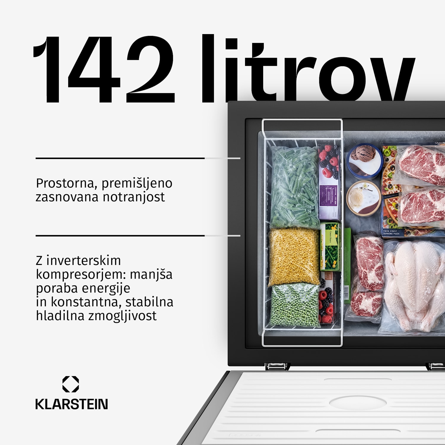 Zamrzovalna skrinja Iceblokk | 142 l | 84 cm | 0 °C do -24 °C | 4 zvezdice | Črna 142 L | Črna