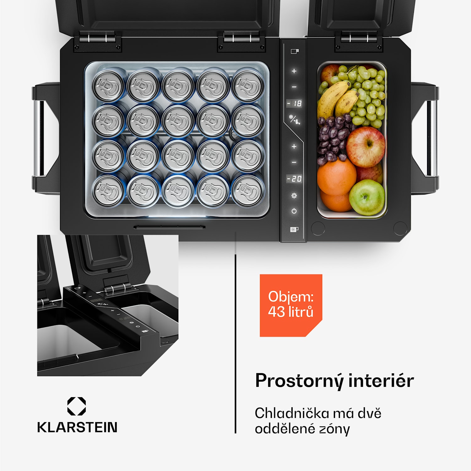 Chladnička Arctiq Duo | S kompresorem | 43 litrů | 58 plechovek | -18 až 20 °C | Černá | 78 cm 