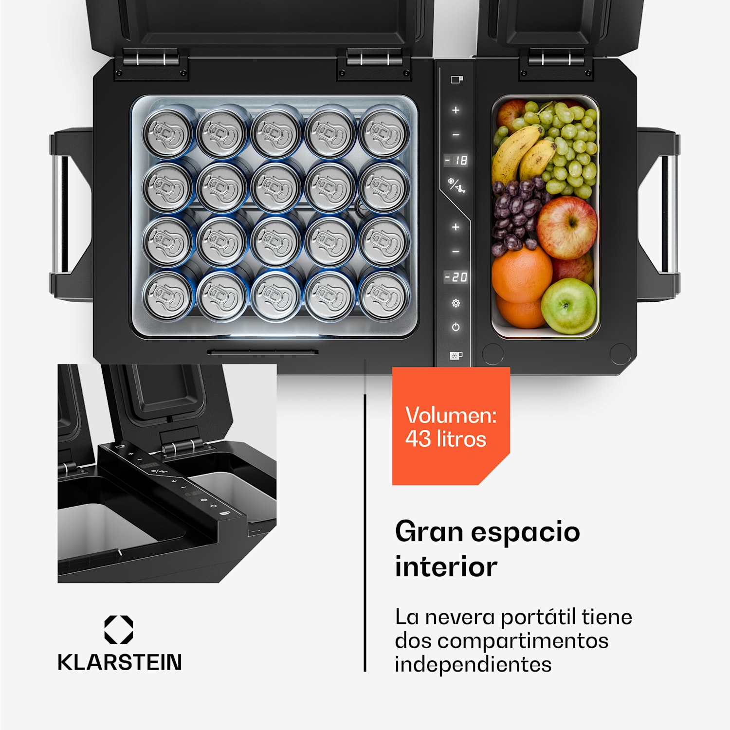 Arctiq Duo Nevera portátil | Con compresor | 43 litros | 58 latas | de -18 a 20 °C | Negro | 78 cm 