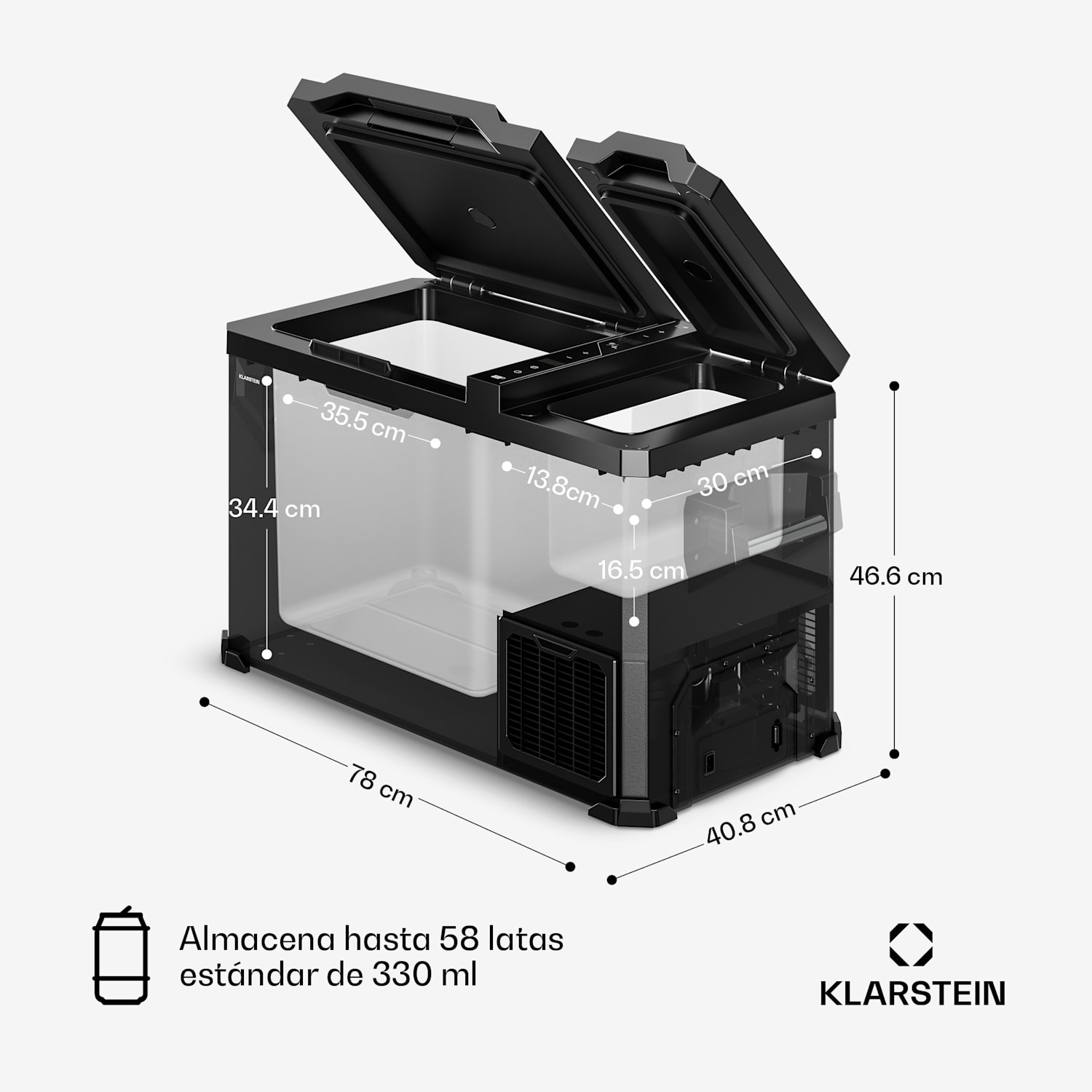 Arctiq Duo Nevera portátil | Con compresor | 43 litros | 58 latas | de -18 a 20 °C | Negro | 78 cm 