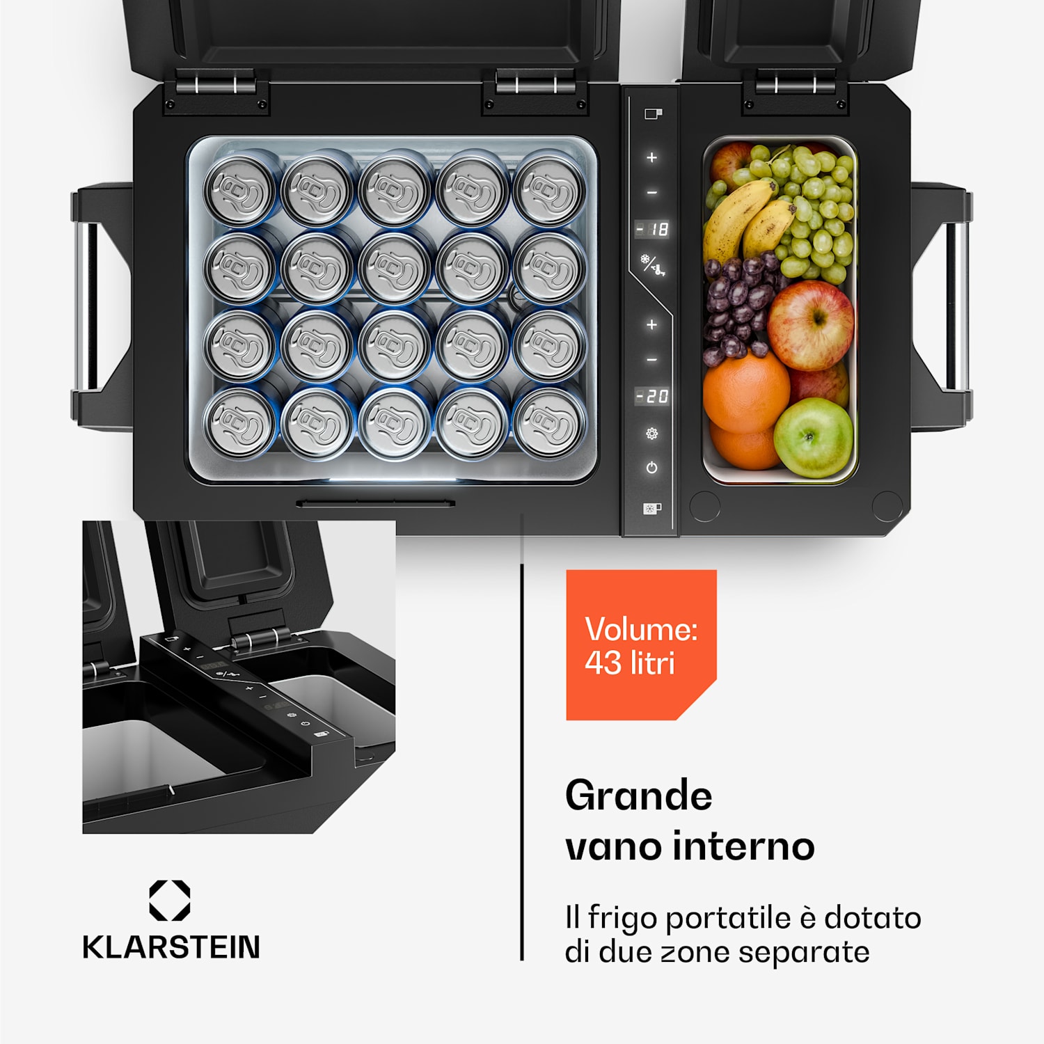Arctiq Duo - Frigo portatile | Con compressore | 43 litri | 58 lattine | Da -18 a 20 °C | Nero | 78 cm 