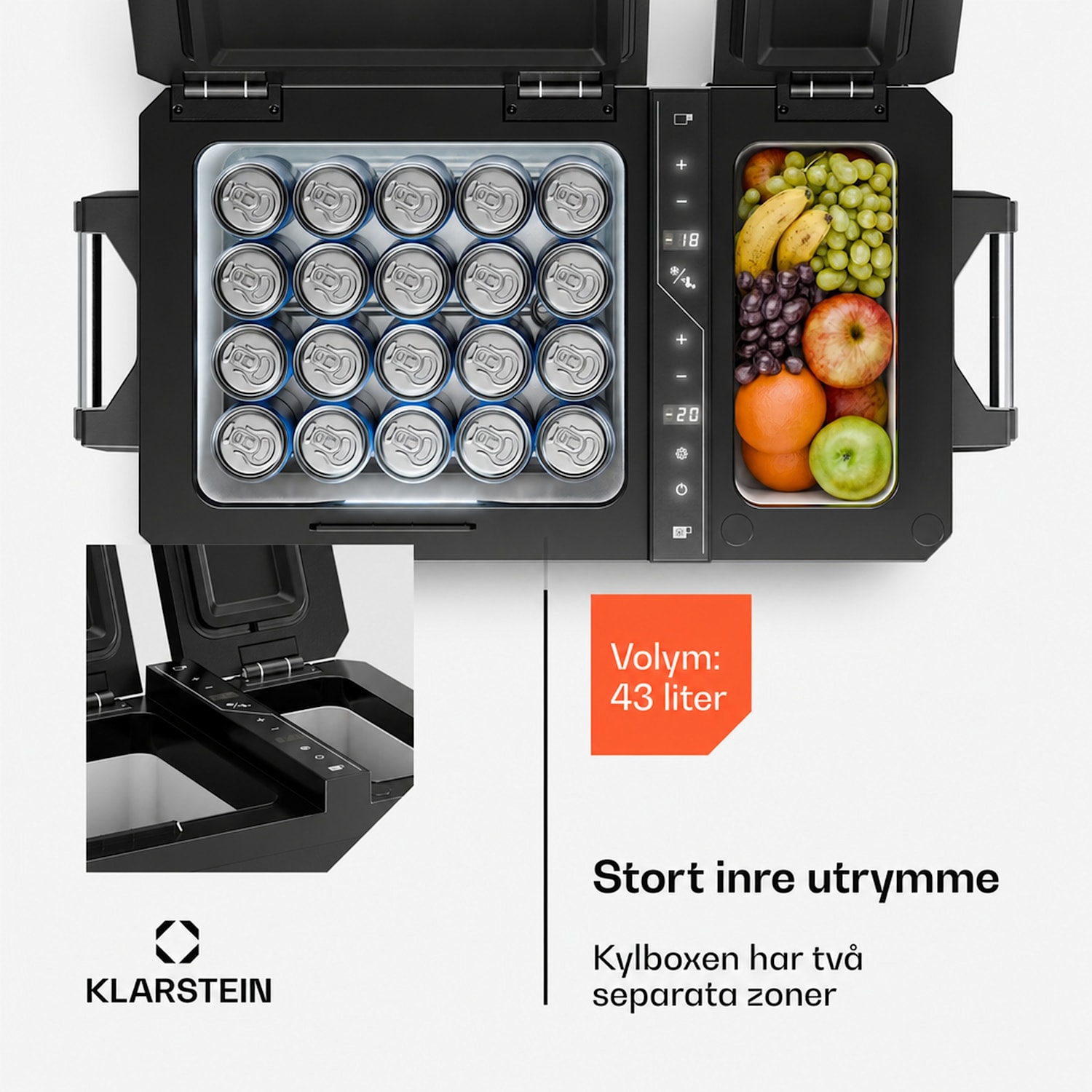 Arctiq Duo kylbox | Med kompressor | 43 liter | 58 burkar | -18 - 20°C | Svart | 78 cm 
