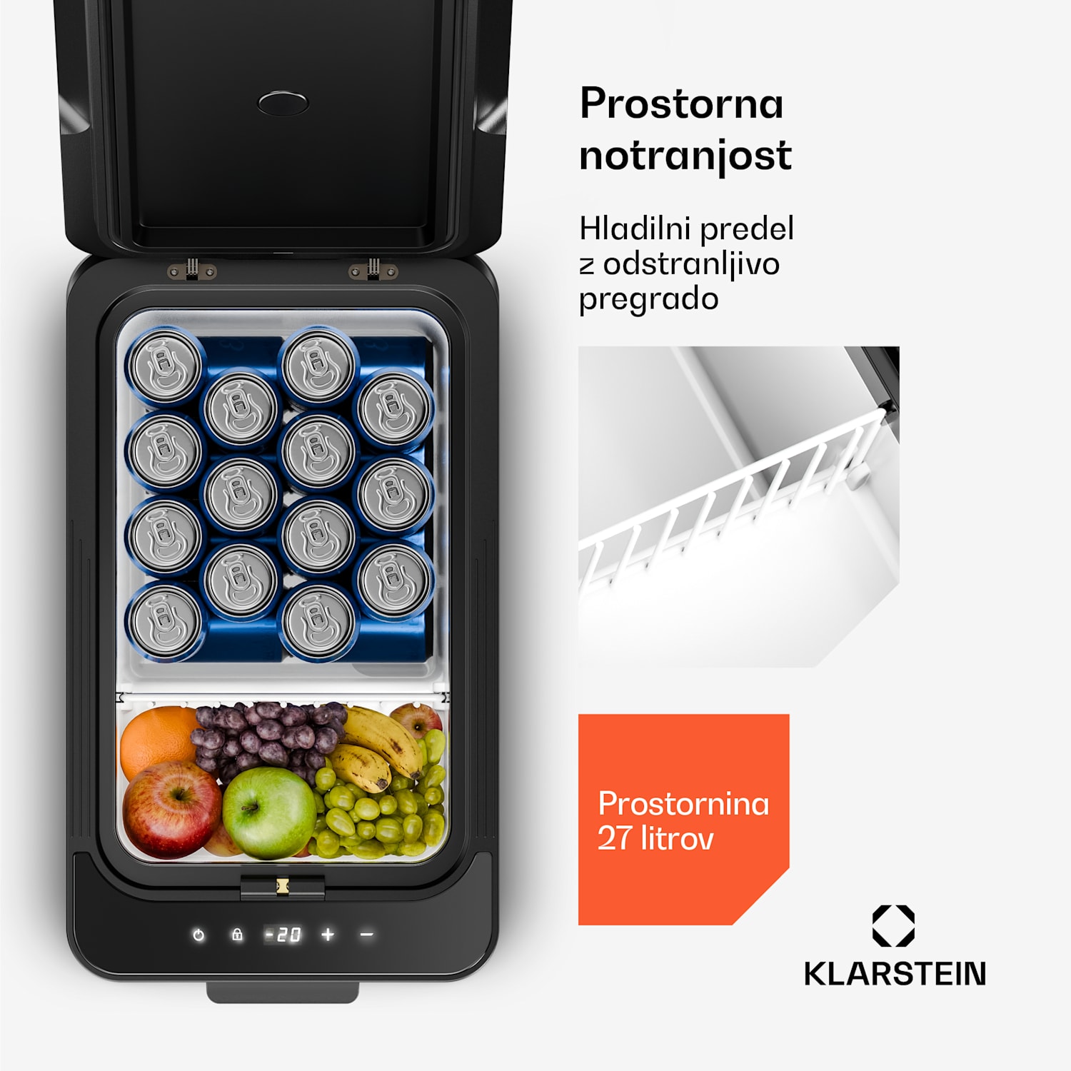 Arctiq hladilna skrinja | S kompresorjem | 27 litrov | 36 pločevink | -20 do 20 °C | Črna | 60 cm 