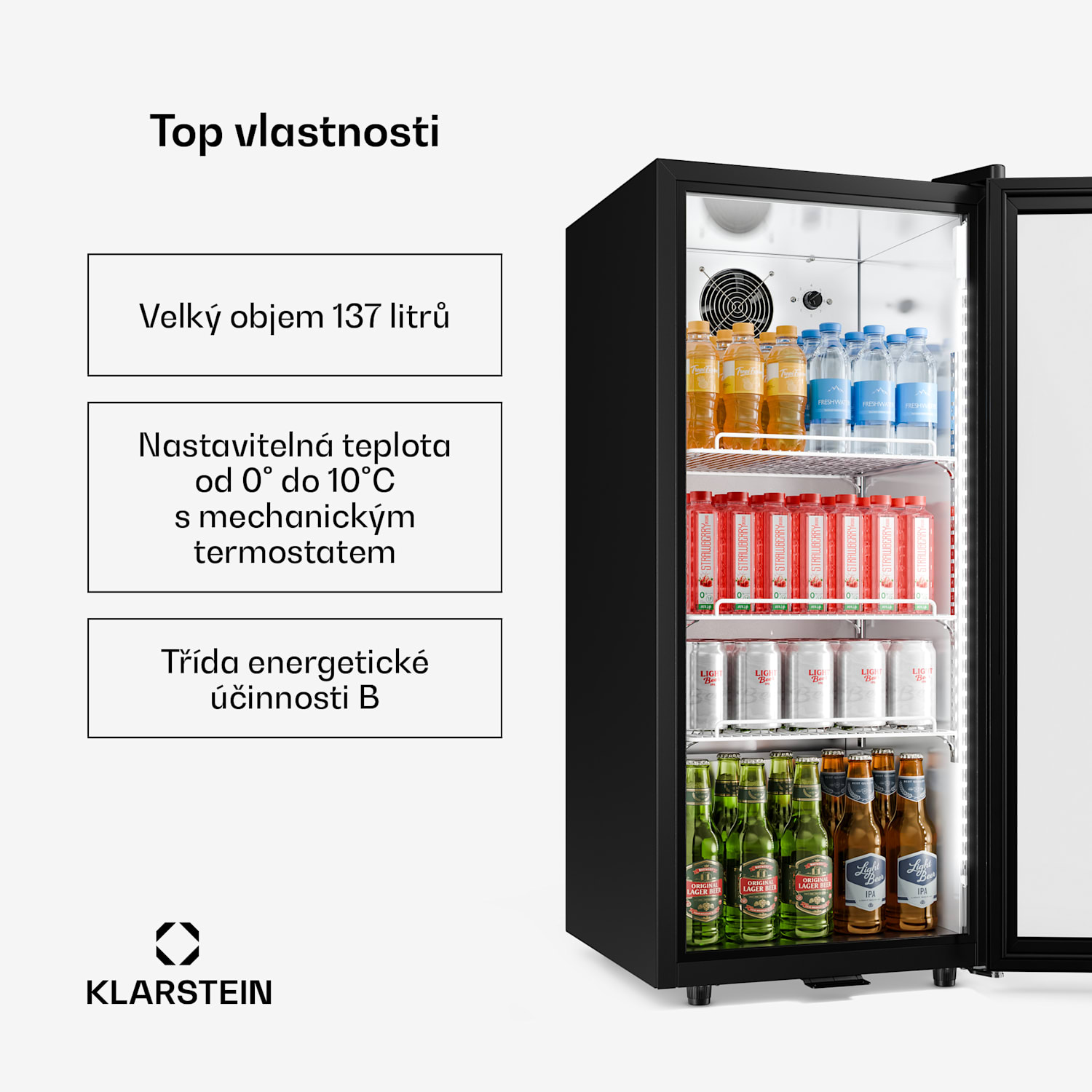 GrandCooler Profi chladnička na nápoje | 106 x 46 cm | Vnitřní osvětlení LED | Černá 137 L | Černá