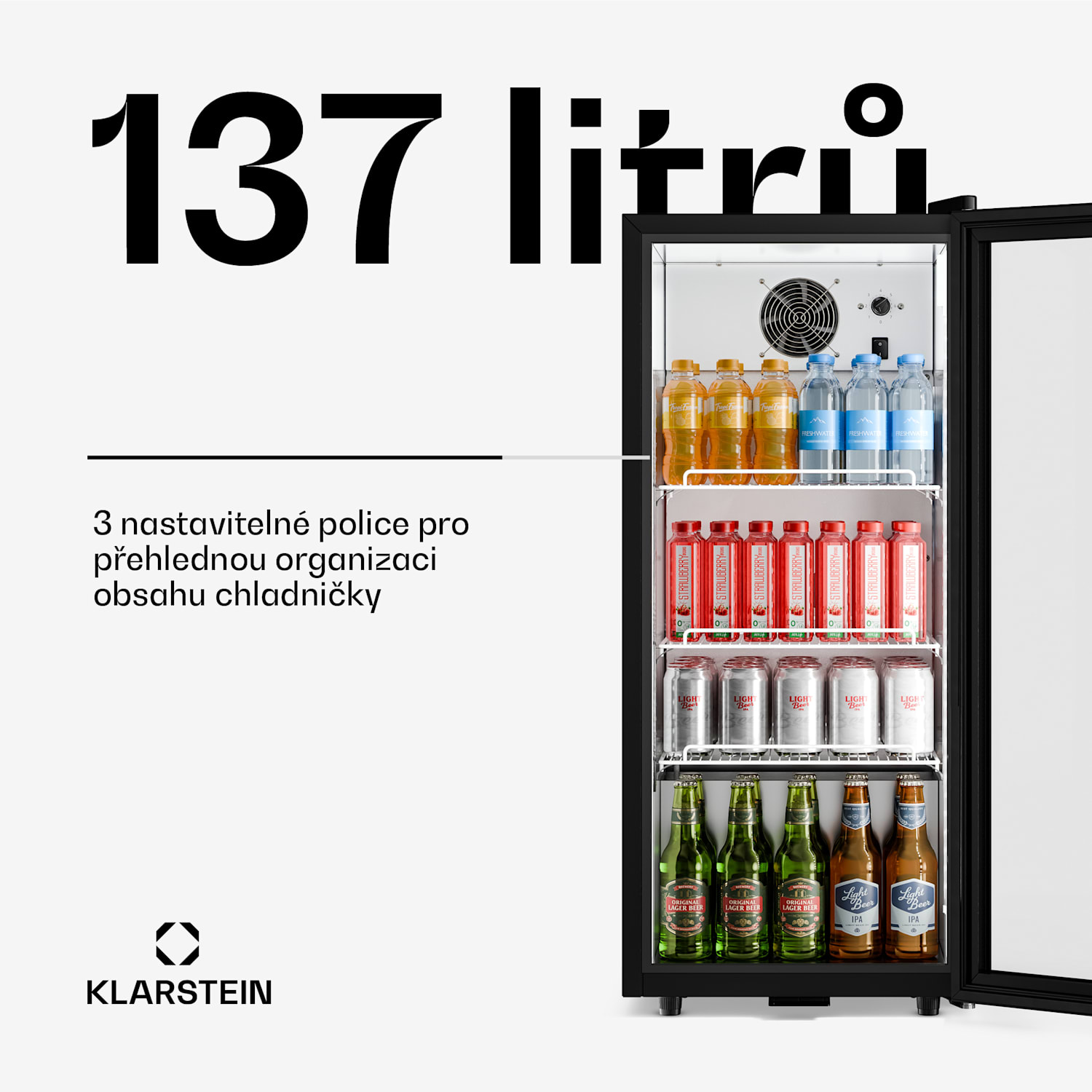 GrandCooler Profi chladnička na nápoje | 106 x 46 cm | Vnitřní osvětlení LED | Černá 137 L | Černá