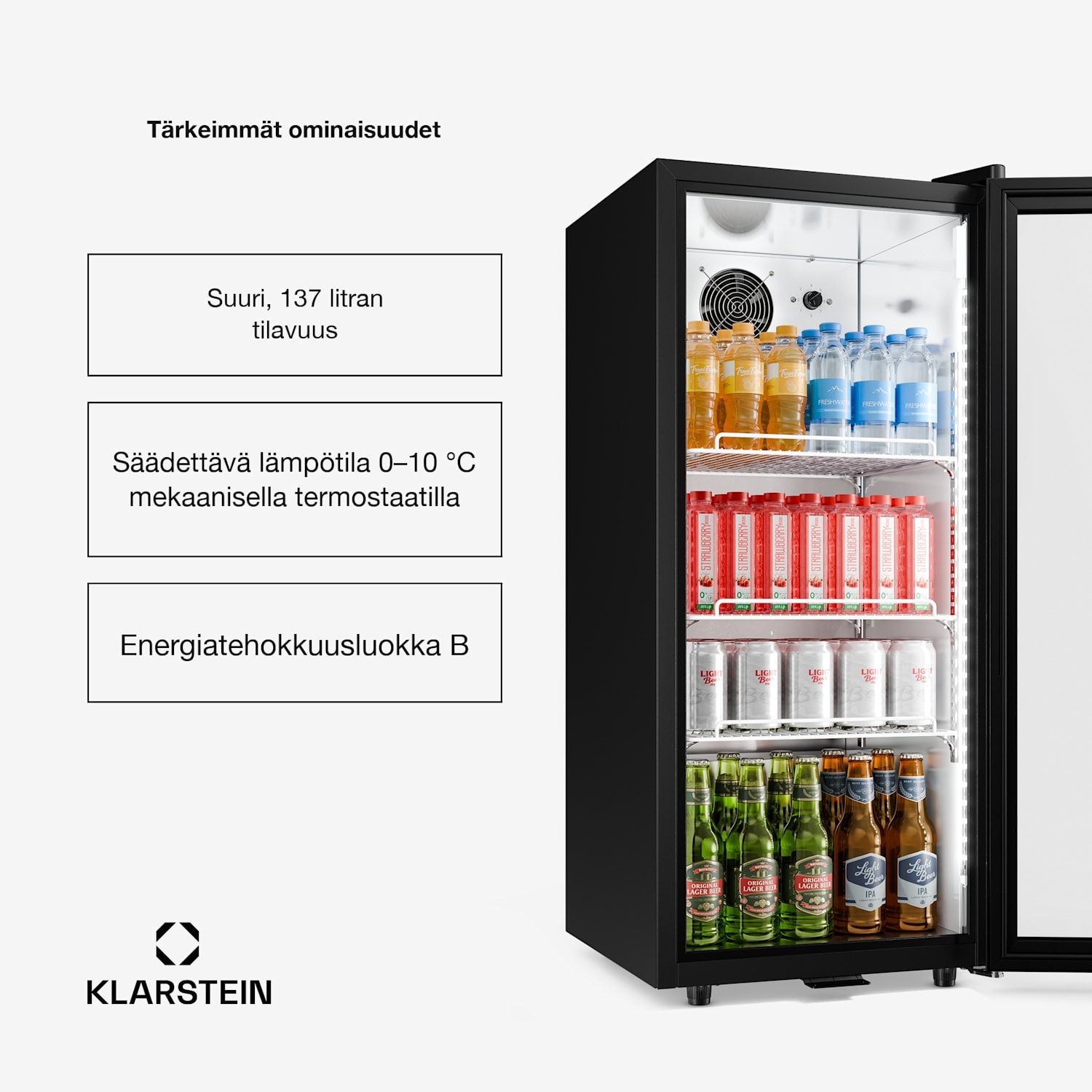 GrandCooler Gastro juomajääkaappi | 106 x 46 cm | LED-sisävalaistus | Musta 137 L | Musta