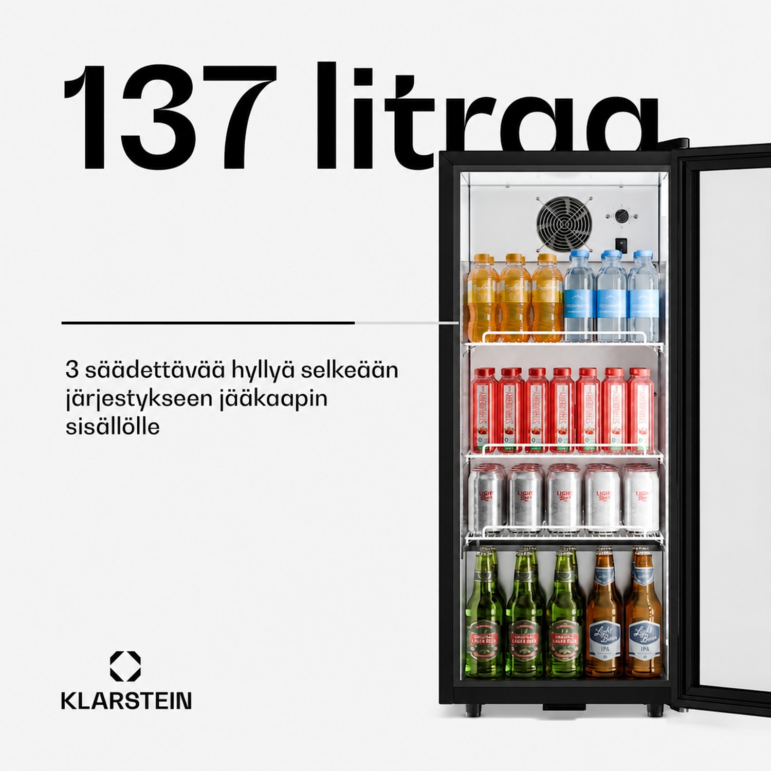 GrandCooler Gastro juomajääkaappi | 106 x 46 cm | LED-sisävalaistus | Musta 137 L | Musta