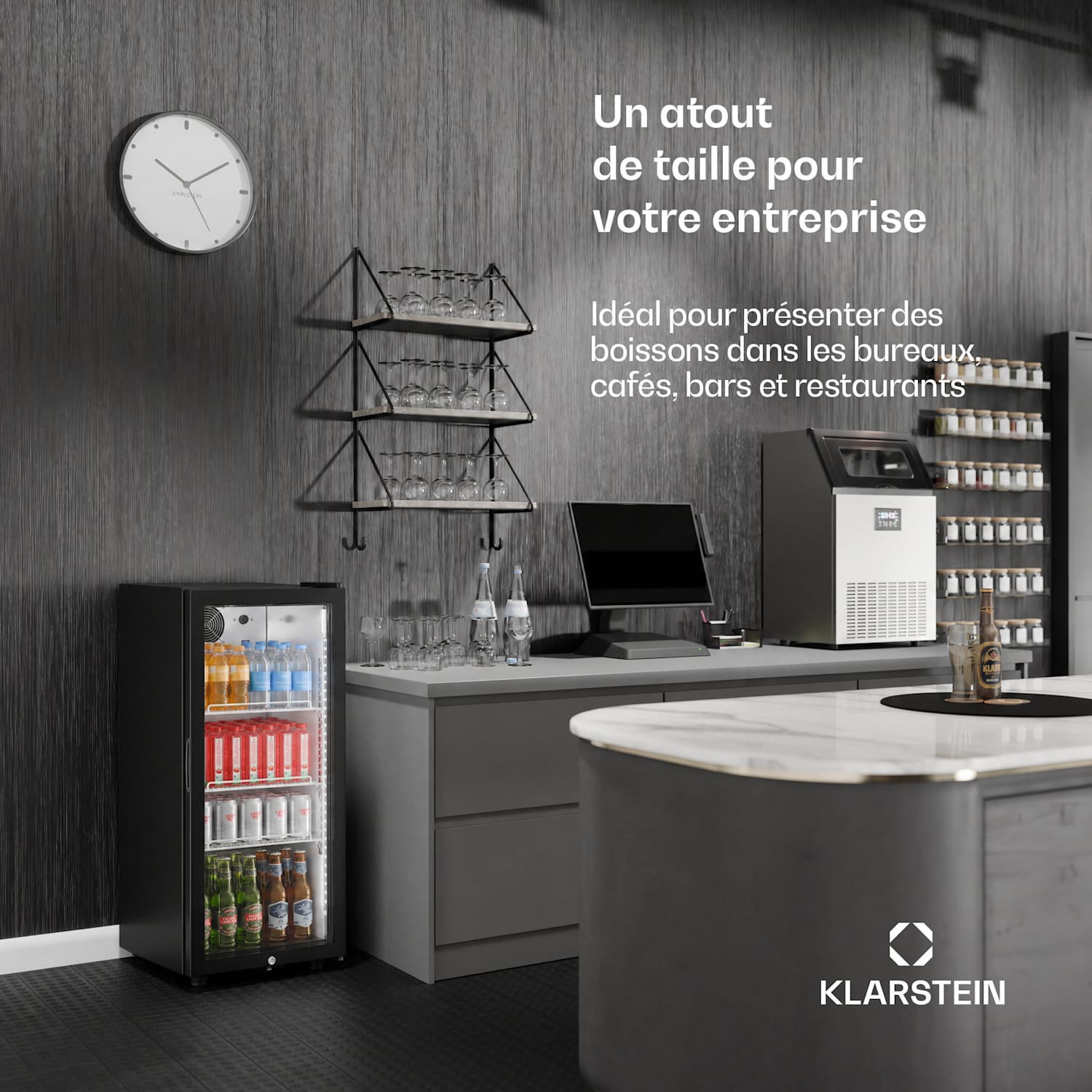 Réfrigérateur à boissons commercial GrandCooler | 106 x 46 cm | Éclairage intérieur LED | Noir 