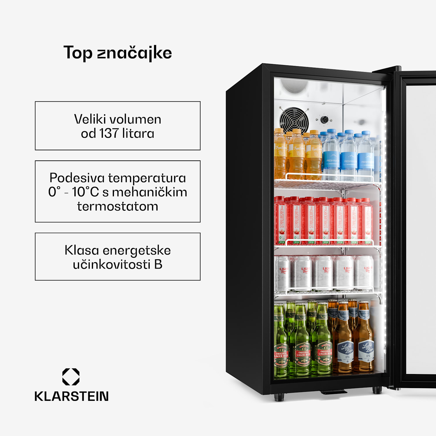 GrandCooler ugostiteljski hladnjak za piće | 106 x 46 cm | LED unutarnje osvjetljenje | Crna 