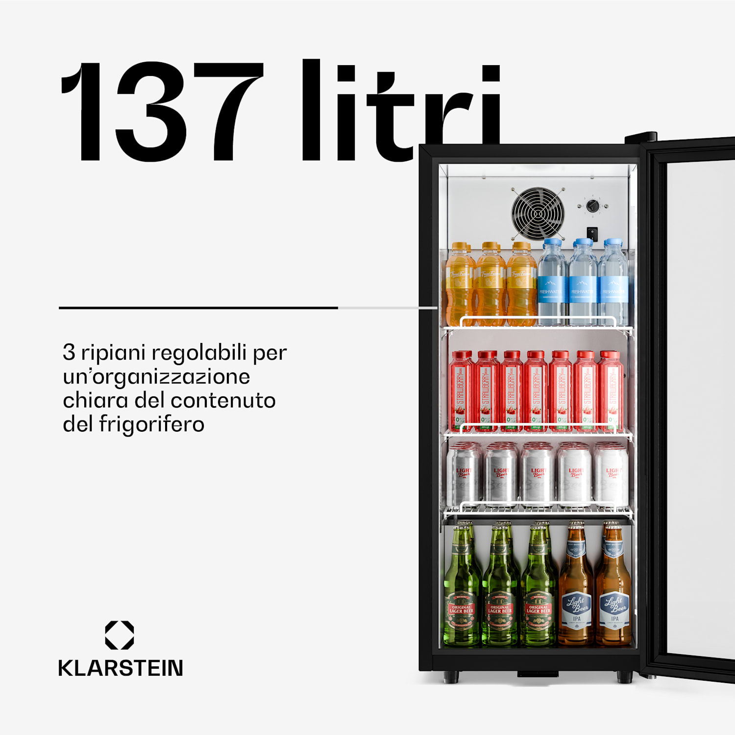 GrandCooler - Frigorifero per bevande a uso commerciale | 106 x 46 cm | Illuminazione interna a LED | Nero 
