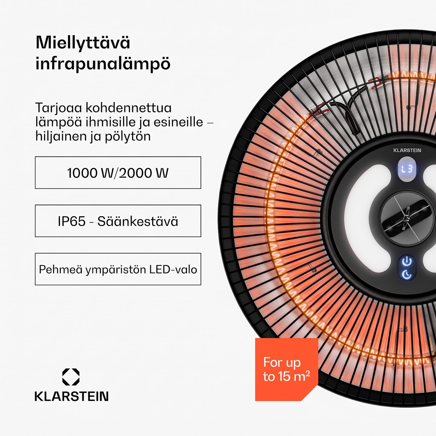 LumiHeat infrapunalämmitin kattoon | 2000 W | 15 m² | LED-valo | 42 cm x 42 cm 