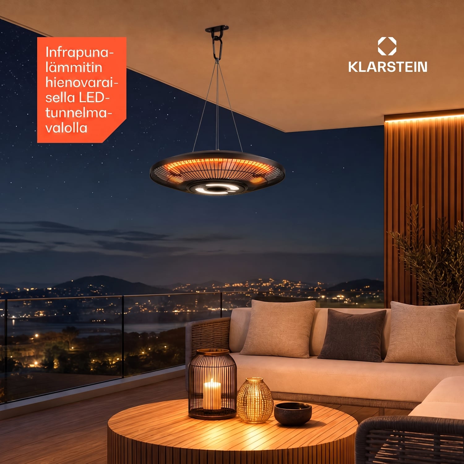 LumiHeat infrapunalämmitin kattoon | 2000 W | 15 m² | LED-valo | 42 cm x 42 cm 