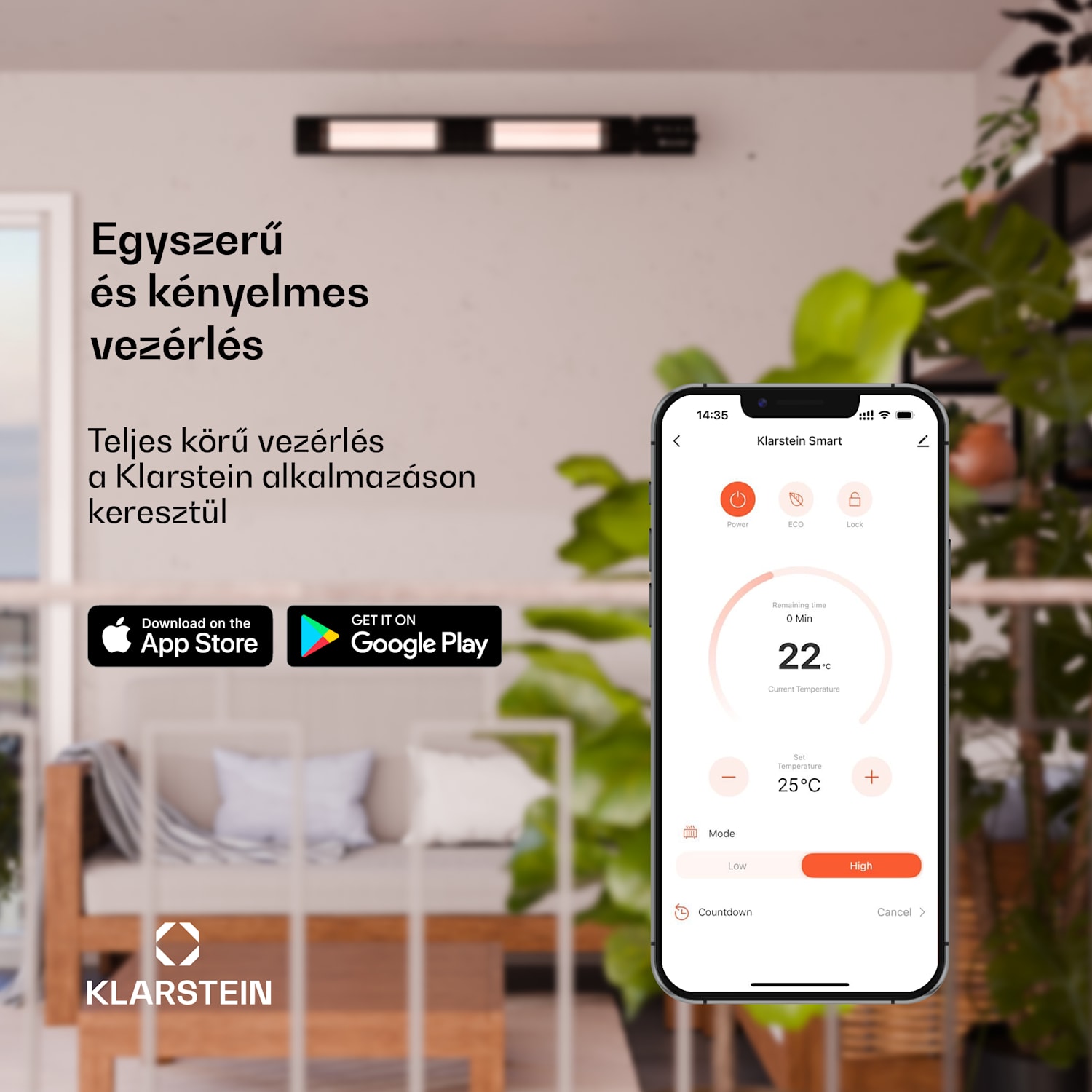 LumiHeat infravörös mennyezeti fűtőtest | 2000 W | 15 m² | LED világítás | 42 cm x 42 cm 