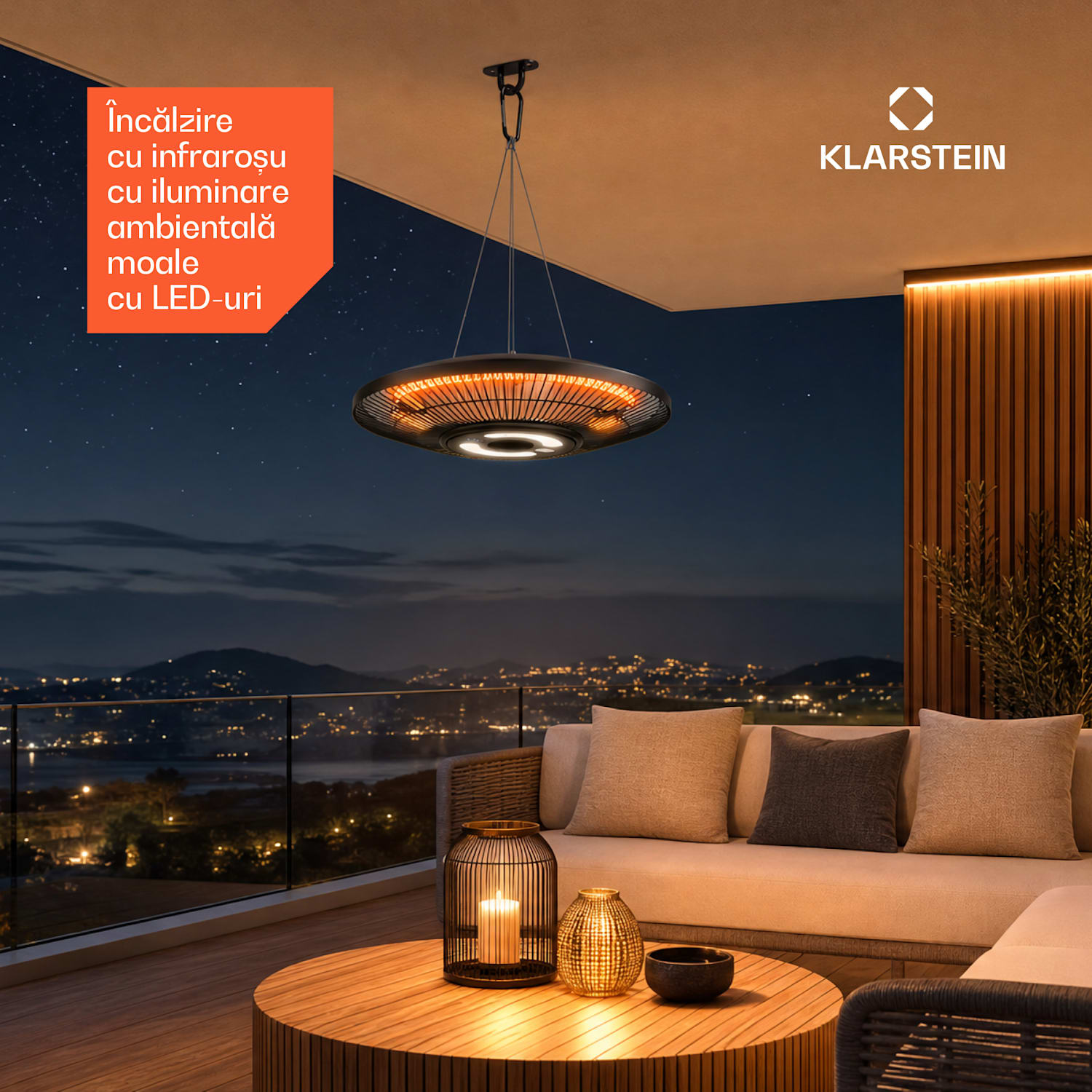 Plafonieră cu infraroșu LumiHeat | 2000 W | 15 m² | Lumină LED | 42 cm x 42 cm 