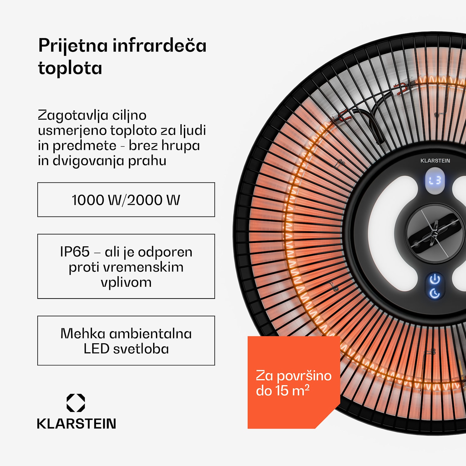 Infrardeči stropni grelnik LumiHeat | 2000 W | 15 m² | LED luč | 42 cm x 42 cm 