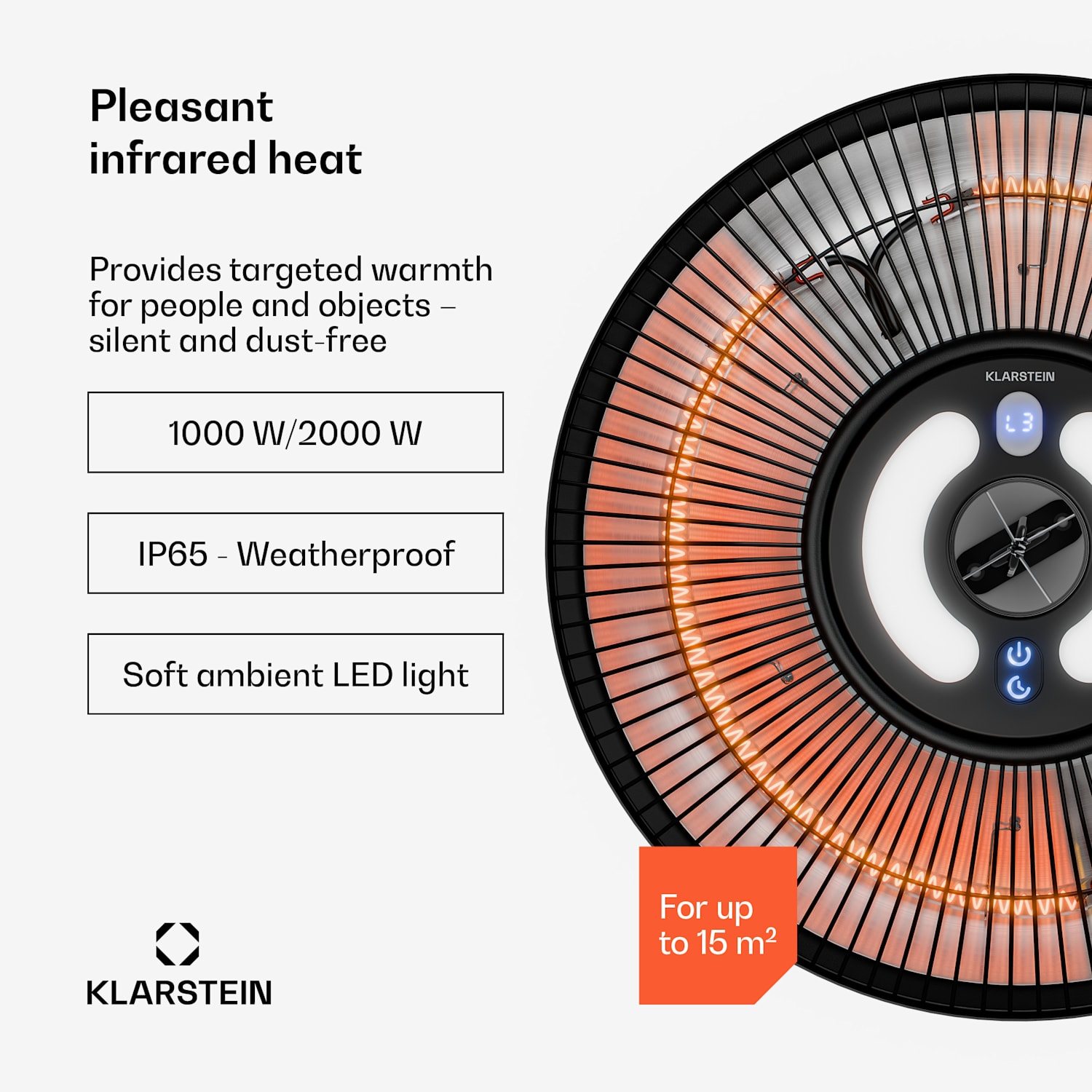 LumiHeat infrapunalämmitin kattoon | 2000 W | 15 m² | LED-valo | 42 cm x 42 cm 