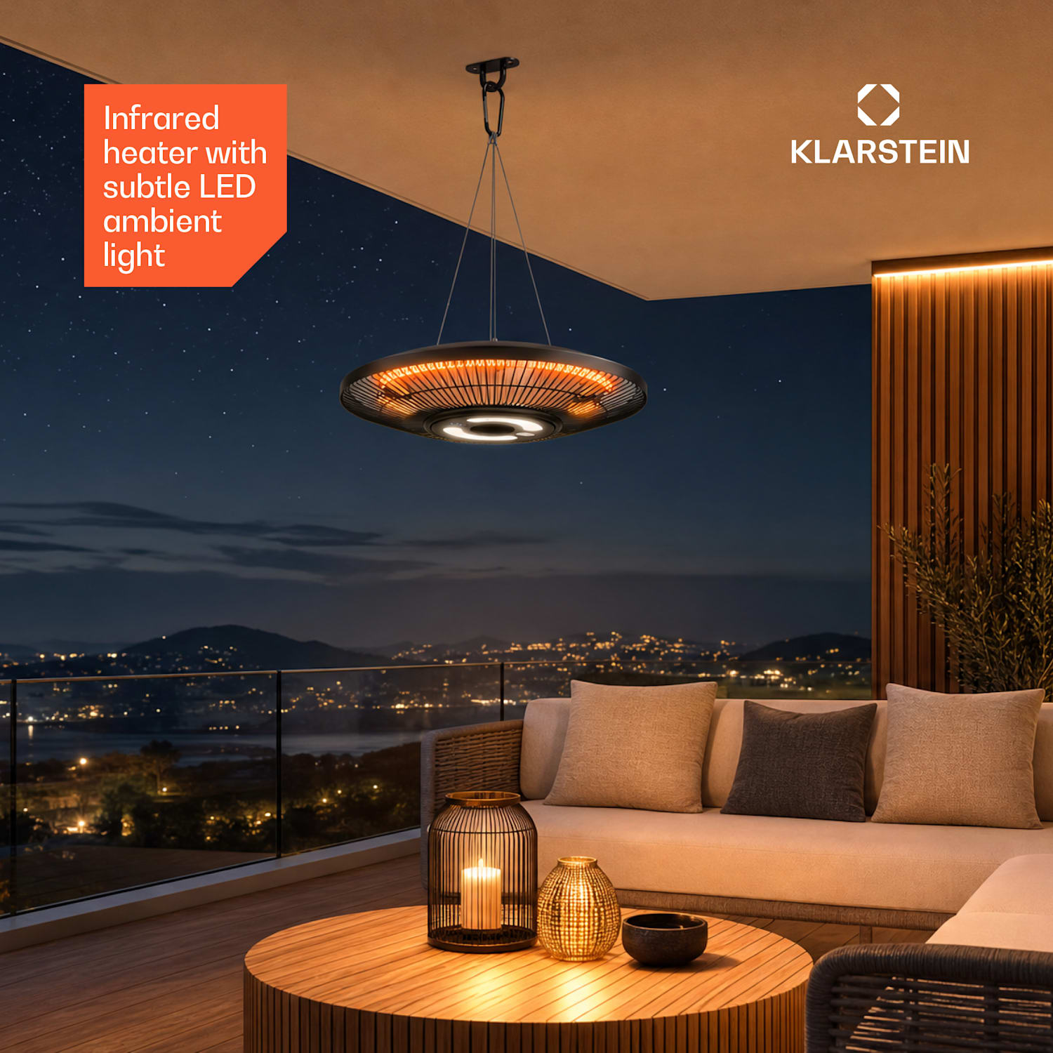 LumiHeat infrapunalämmitin kattoon | 2000 W | 15 m² | LED-valo | 42 cm x 42 cm 