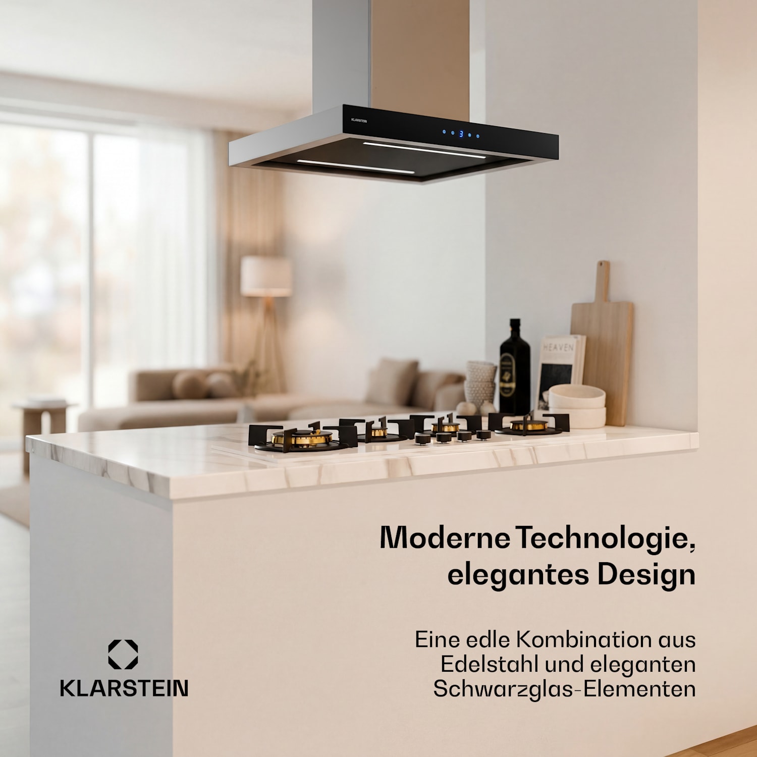 Valeria Inselhaube | Abluft- und Umluftmodus | Elegantes Edelstahldesign | 632 m³/h | 60 cm Silber