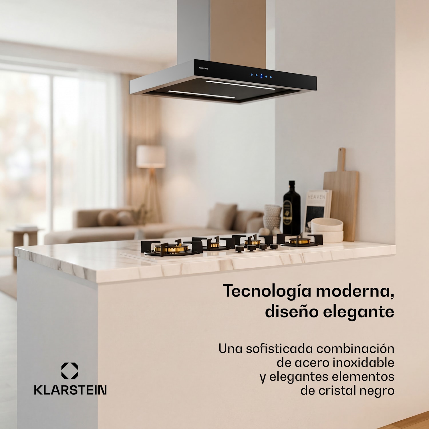 Valeria Campana extractora para isla de cocina | Modos de extracción y recirculación | Elegante diseño en acero inoxidable | 600 m³/h | 60 cm 
