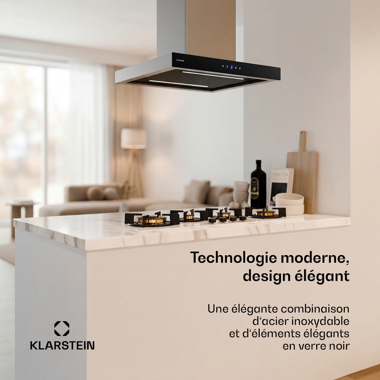 Valeria Hotte îlot | Mode évacuation et recyclage d'air | Design élégant en acier inoxydable | 600 m³/h | 60 cm 