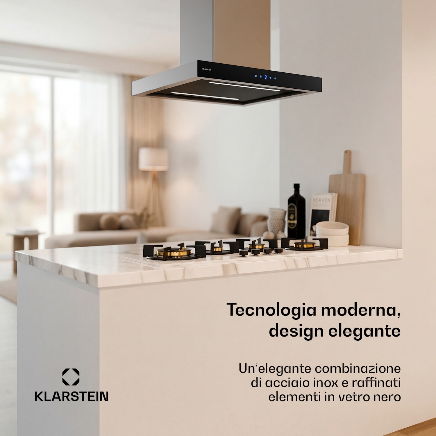 Valeria - Cappa a isola | Modalità di scarico e ricircolo | Elegante design in acciaio inox | 600 m³/ora | 60 cm 