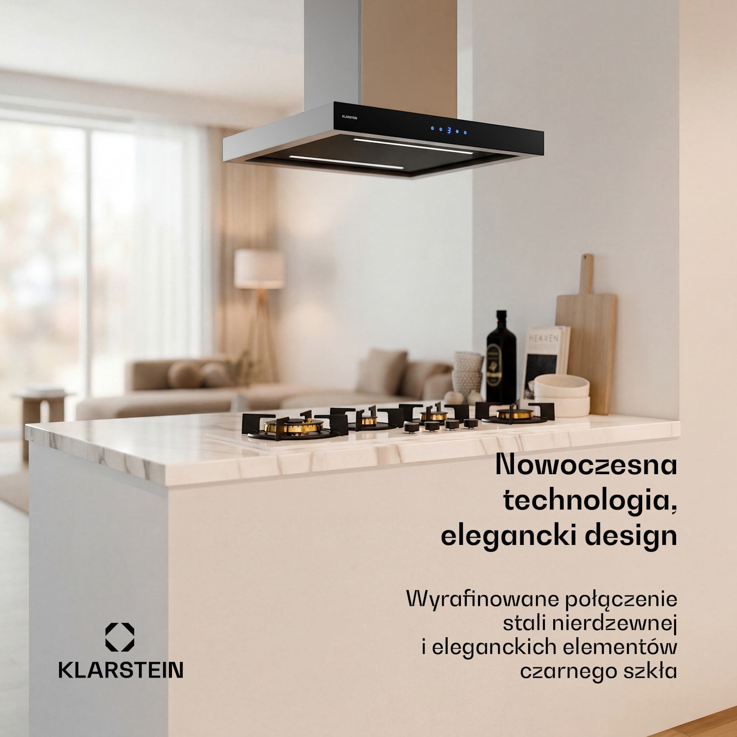 Okap wyspowy Valeria | Tryb otwarty i zamknięty | Elegancki design ze stali nierdzewnej | 600 m³/h | 60 cm 