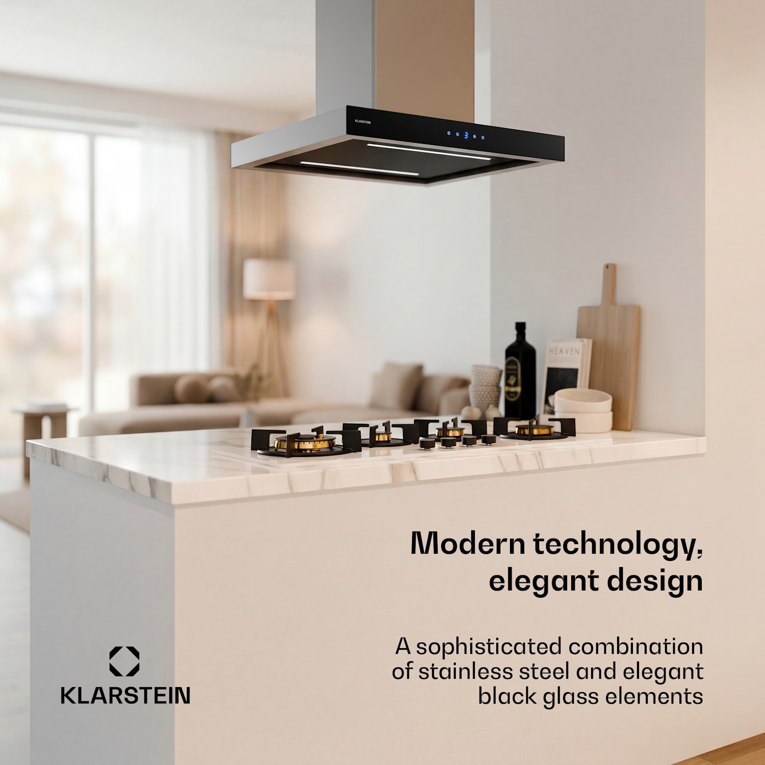 Exaustor de Ilha Valeria | Modos de extração e de recirculação | Design elegante em aço inoxidável | 600 m³/h | 60 cm 