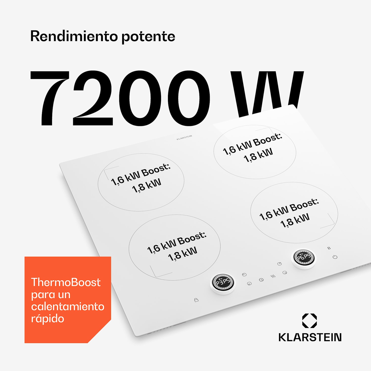 Neotouch Placa de inducción | Moderna y potente | 4 zonas de cocción | 9 niveles | 7200 W | 60 cm Blanco