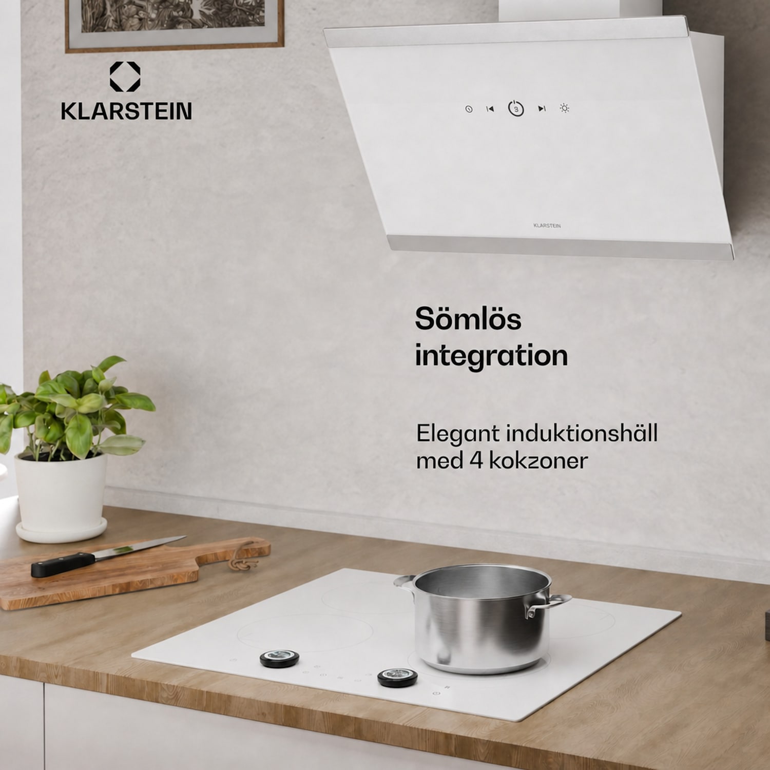 Neotouch induktionshäll | Modern & kraftfull | 4 kokzoner | 9 nivåer | 7200 W | 60 cm Vit