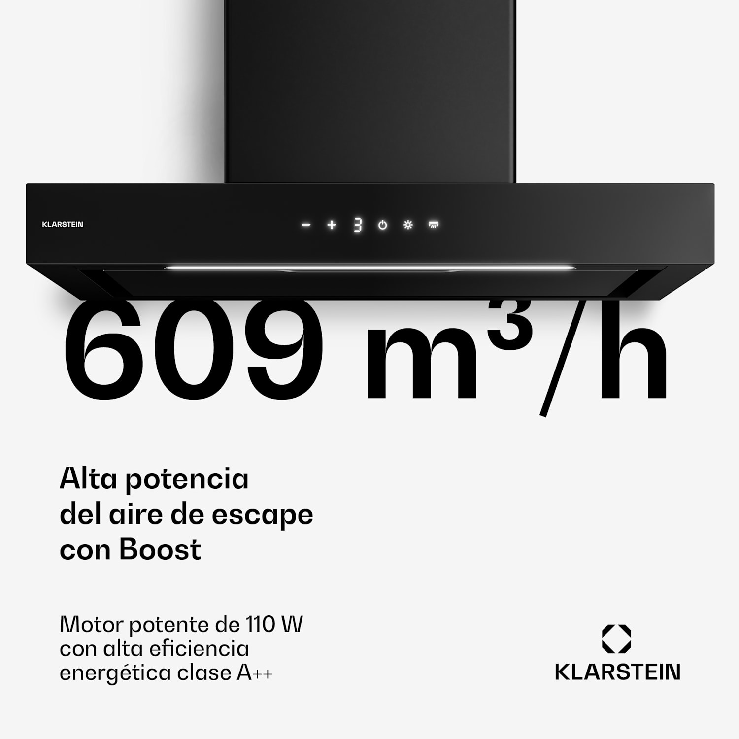 Campana extractora horizontal de pared Vapura | Elegante, moderna, potente | Clase energética A++ | 609 m³/h | 60 cm 