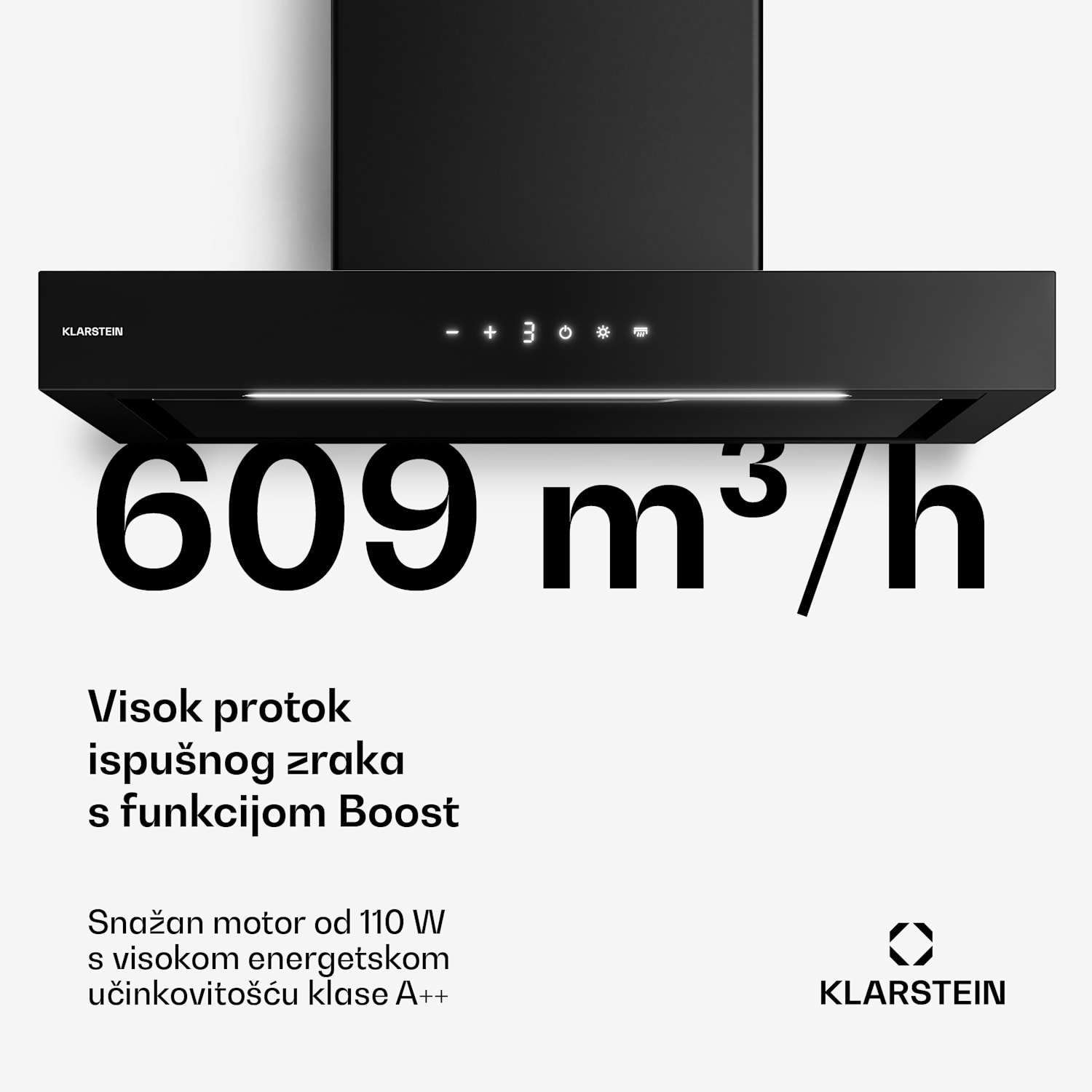Vapura horizontalna zidna napa | Elegantna, moderna, snažna | Energetska klasa A++ | 609 m³/h | 60 cm 