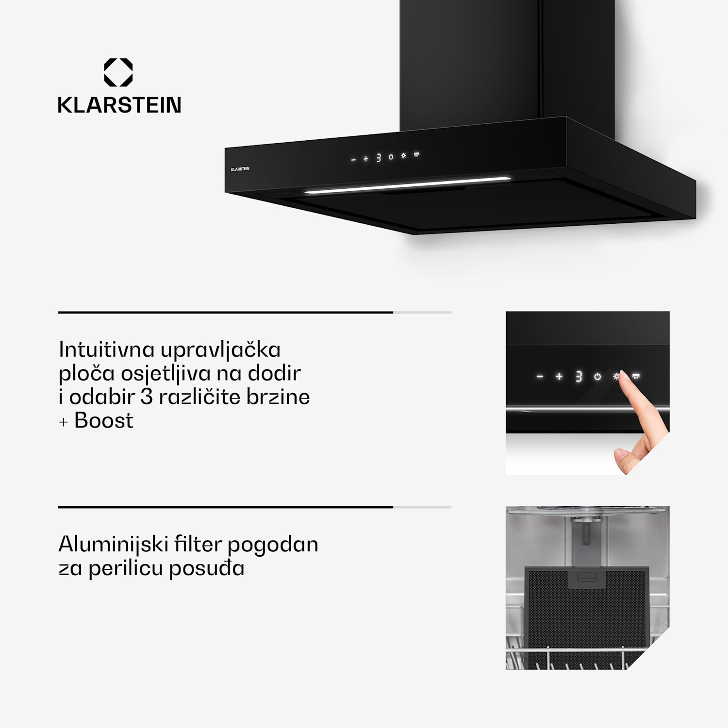 Vapura horizontalna zidna napa | Elegantna, moderna, snažna | Energetska klasa A++ | 609 m³/h | 60 cm 