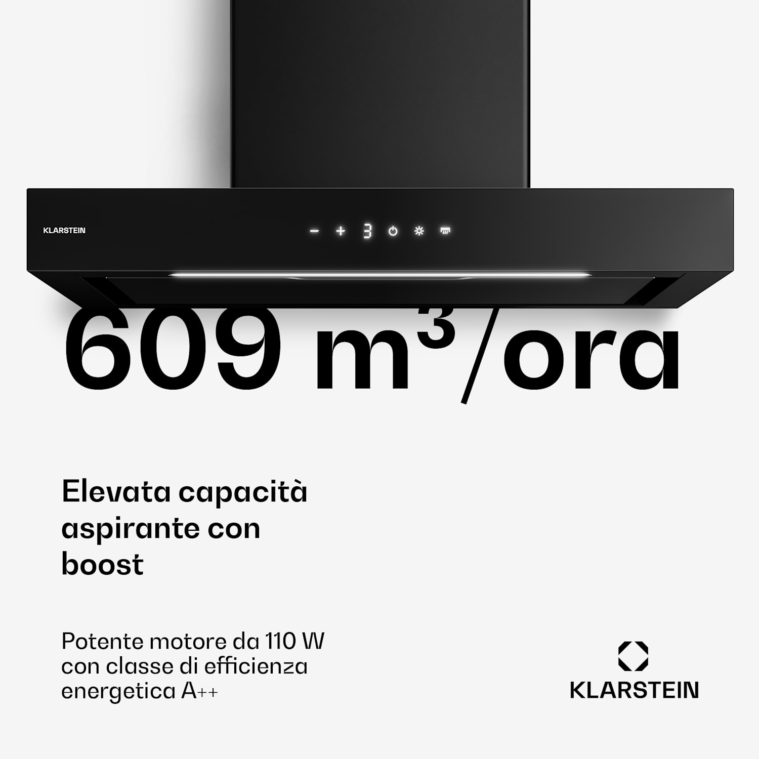Vapura - Cappa orizzontale a parete | Elegante, moderna, potente | Classe energetica A++ | 609 m³/ora | 60 cm 