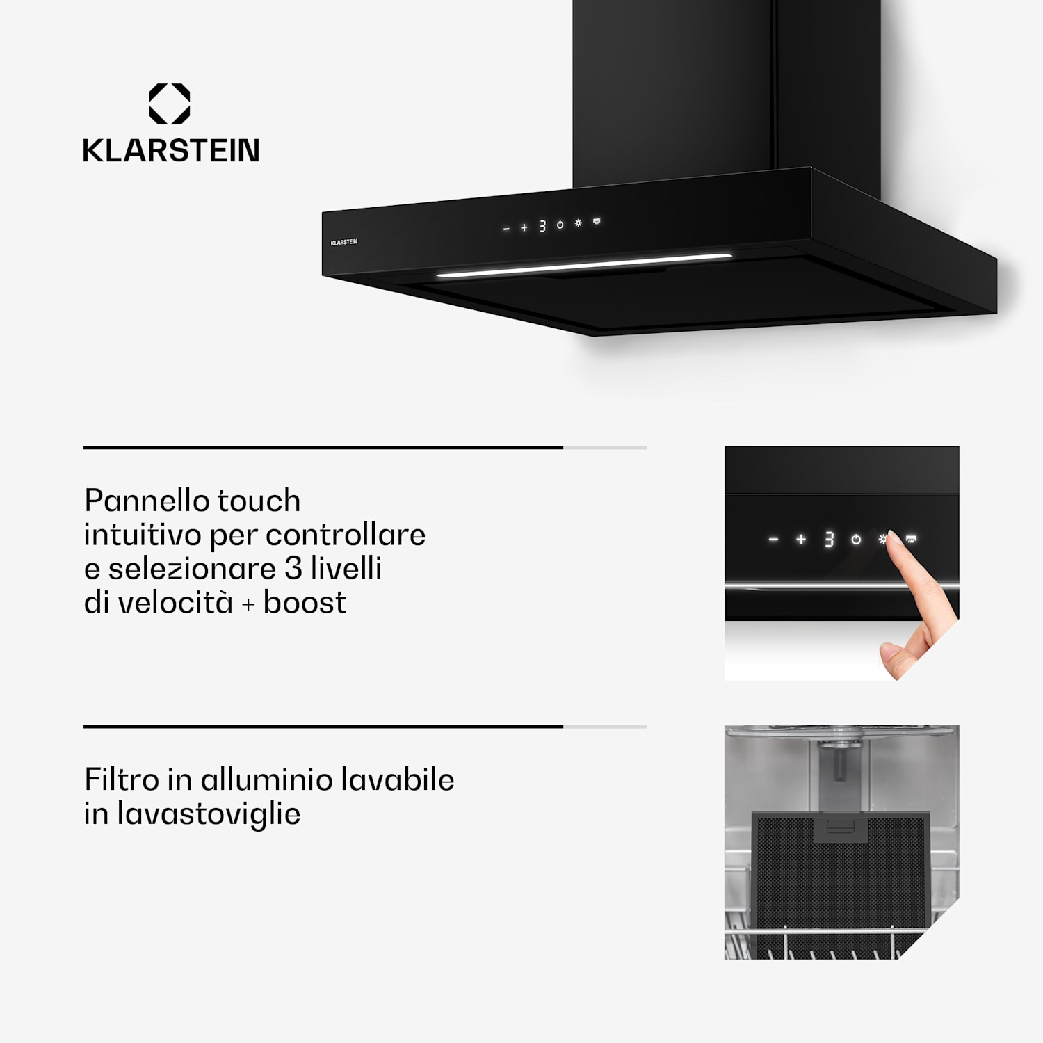 Vapura - Cappa orizzontale a parete | Elegante, moderna, potente | Classe energetica A++ | 609 m³/ora | 60 cm 