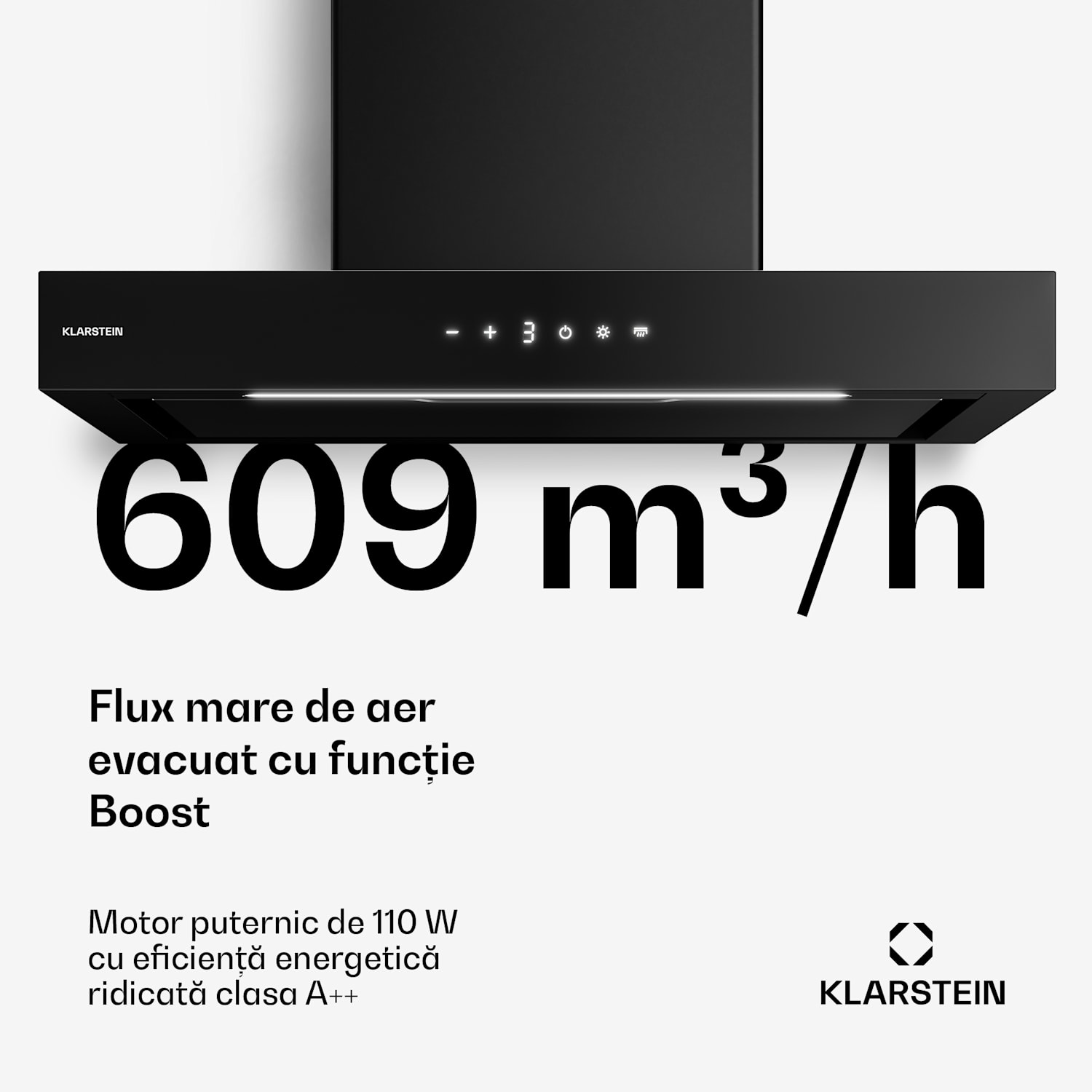 Vapura hotă de perete orizontală | Elegantă, modernă, performantă | Clasa energetică A++ | 609 m³/h | 60 cm 