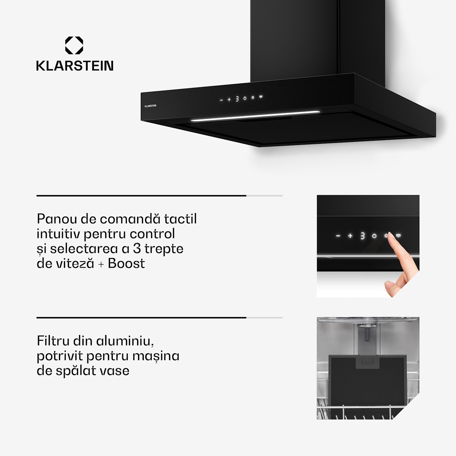 Vapura hotă de perete orizontală | Elegantă, modernă, performantă | Clasa energetică A++ | 609 m³/h | 60 cm 