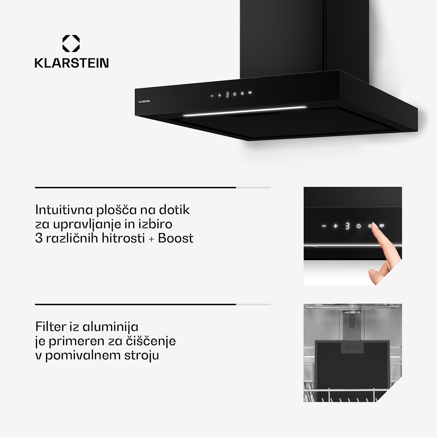 Horizontalna stenska napa Vapura | Elegantna, sodobna, zmogljiva | Energijski razred A++ | 609 m³/h | 60 cm 