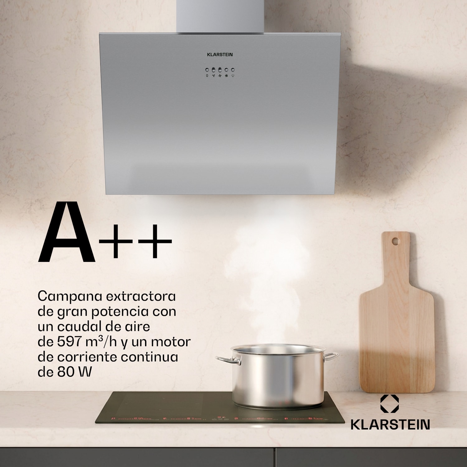 Silver Lining Campana extractora inclinada | Modo de extracción y recirculación | Diseño de alta calidad | 597 m³/h | 60 cm 60 cm