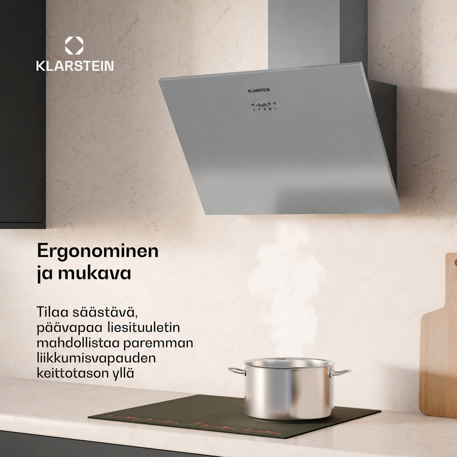 Silver Lining päävapaa liesituuletin | Poisto- ja kiertoilmatoiminto | Laadukas muotoilu | 557 m³/h | 60 cm 60 cm | A++