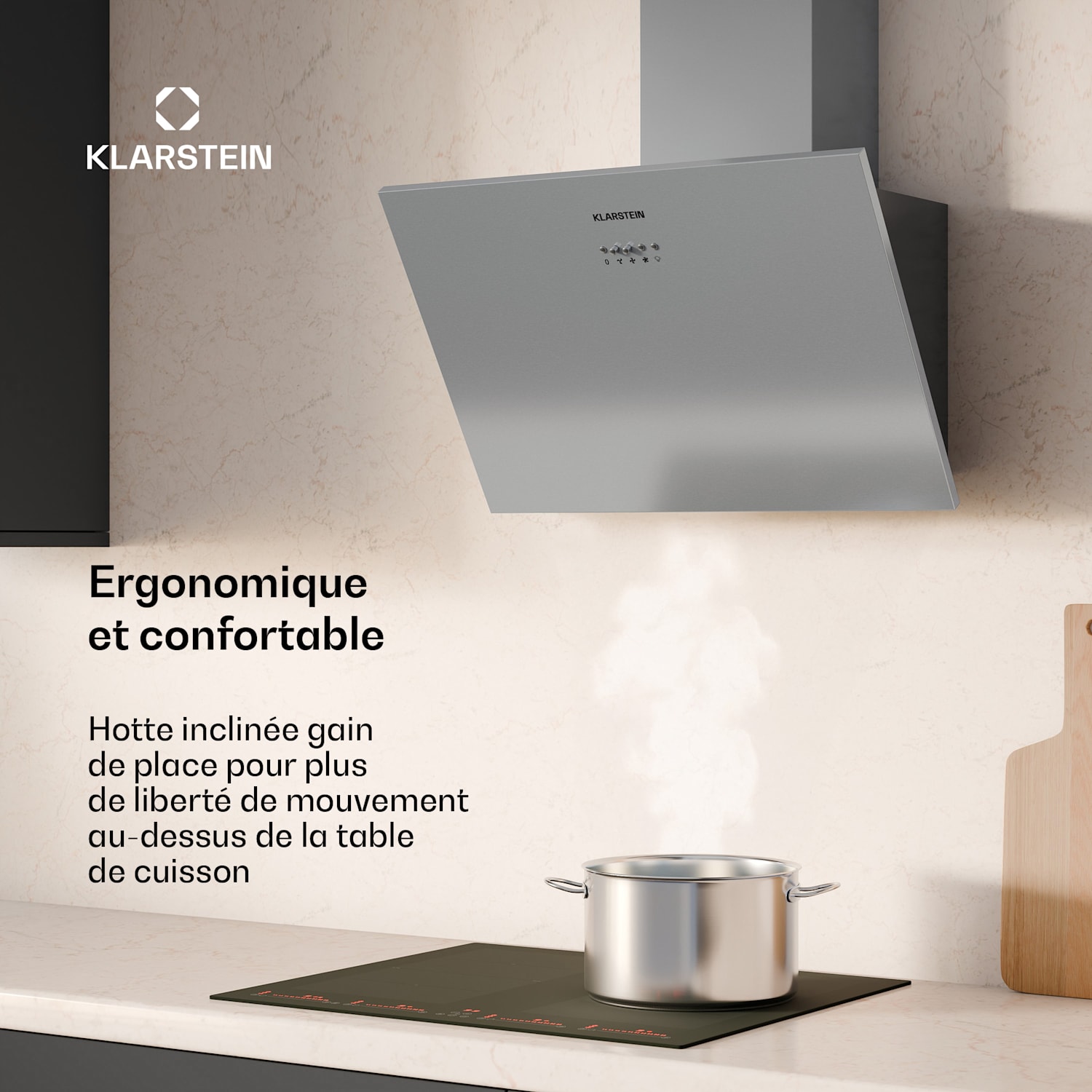 Hotte inclinée Silver Lining | Mode évacuation et recyclage d'air | Design haut de gamme | 597 m³/h | 60 cm 60 cm