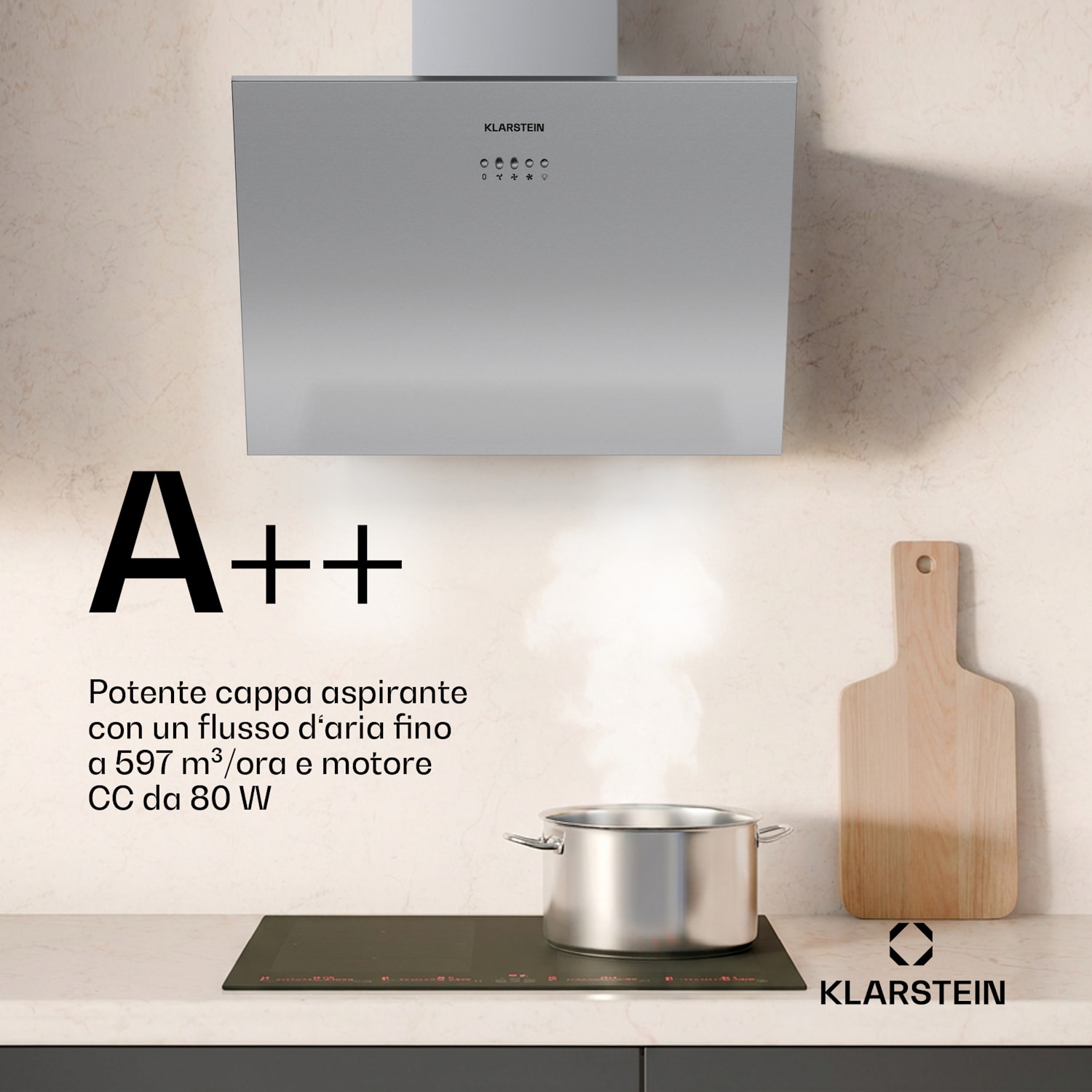 Silver Lining - Cappa inclinata | Modalità di scarico e ricircolo | Design di alta qualità | 597 m³/ora | 60 cm 60 cm