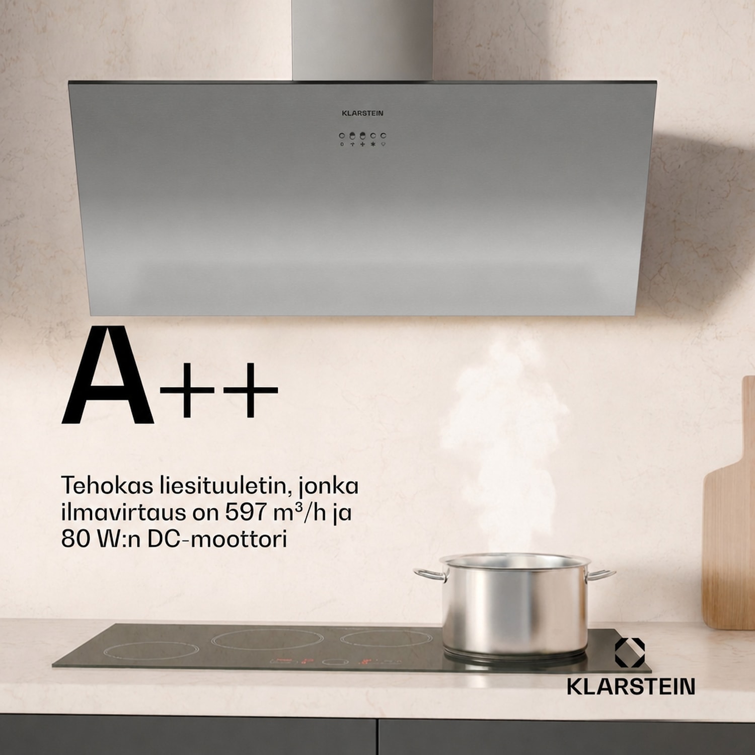 Silver Lining seinähuppu | Poisto- ja kierrätysilmatoiminto | Laadukas muotoilu | 557 m³/h | 90 cm 90 cm | A++