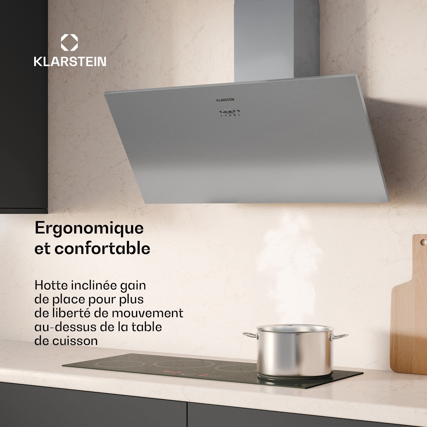 Hotte inclinée Silver Lining | Mode évacuation et recyclage d'air | Design haut de gamme | 597 m³/h | 90 cm 90 cm
