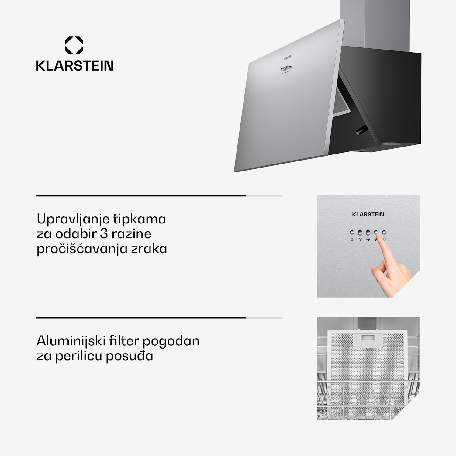 Kosa napa Silver Lining | Režim ekstrakcije i recirkulacije | Visokokvalitetni dizajn | 597 m³/h | 90 cm 90 cm