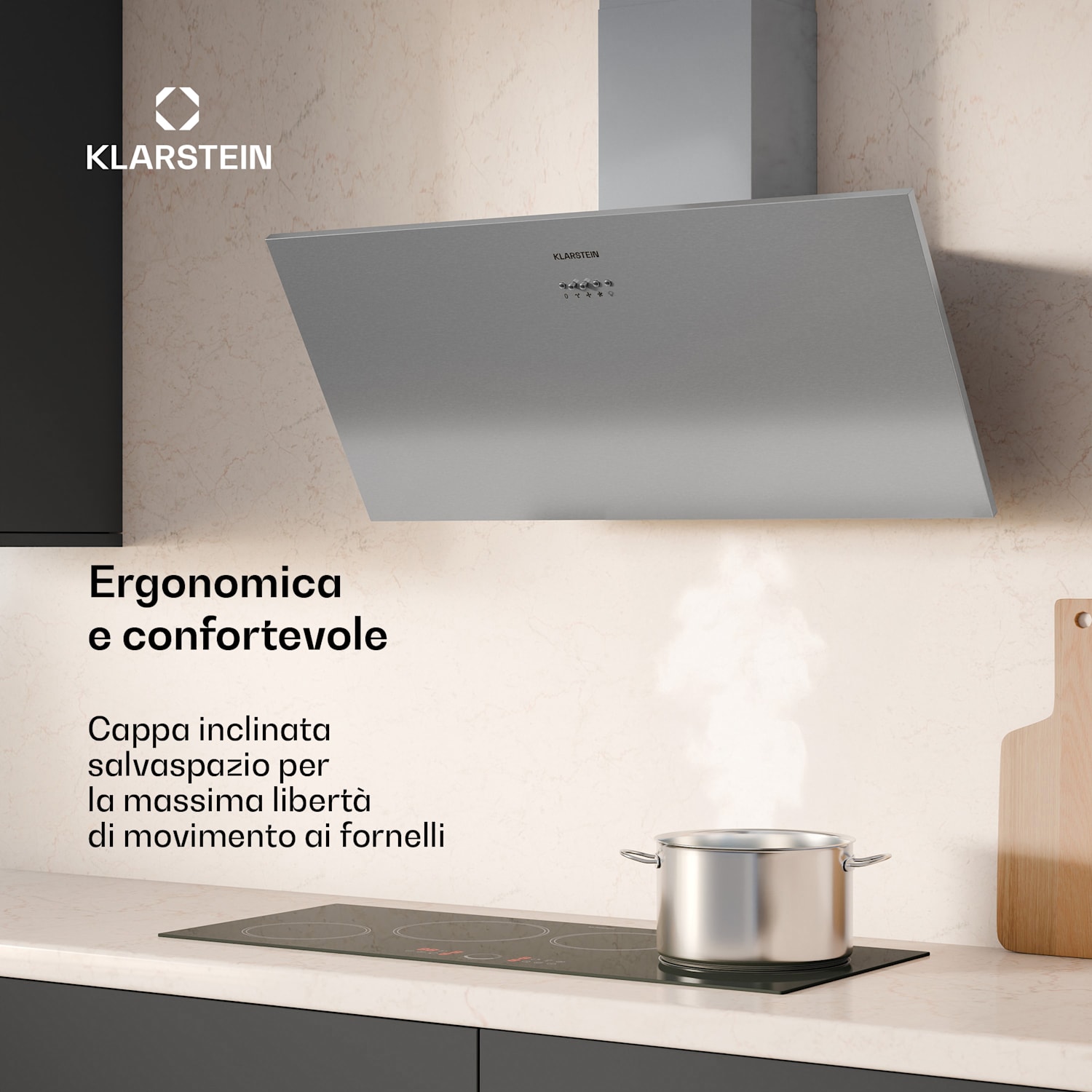 Silver Lining - Cappa inclinata | Modalità di scarico e ricircolo | Design di alta qualità | 597 m³/ora | 90 cm 90 cm