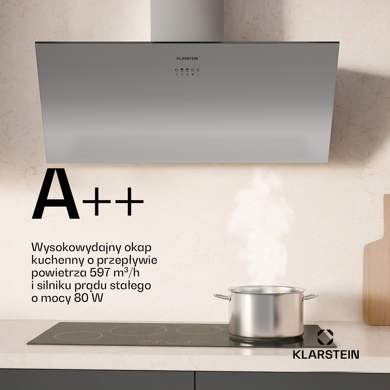 Silver Lining Skośny okap kuchenny | Tryb otwarty i zamknięty | Wysokiej jakości design | 597 m³/h | 90 cm 90 cm